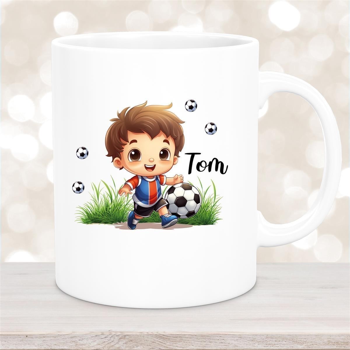 Tasse Fußball #8 Wunschname Keramik Kinderbecher personalisiert versch. Farben  