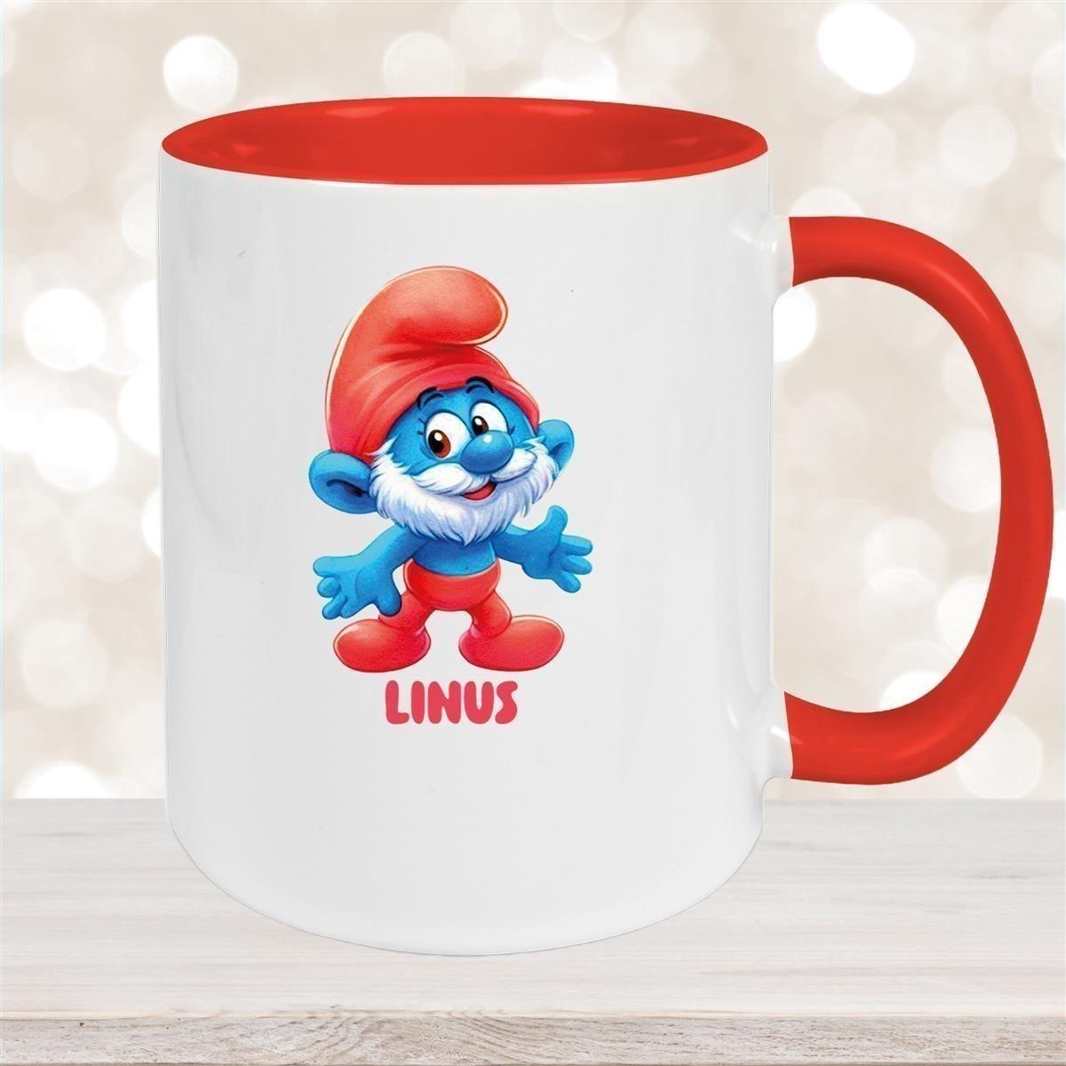 Tasse Kinder Schlumpf 4 Papa Schlumpf Wunschname Keramik Kinderbecher personalisiert versch. Farben
