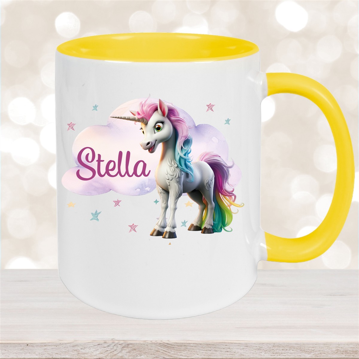 Tasse Einhorn Wolke #4 Wunschname Keramik Kinderbecher personalisiert Gelb