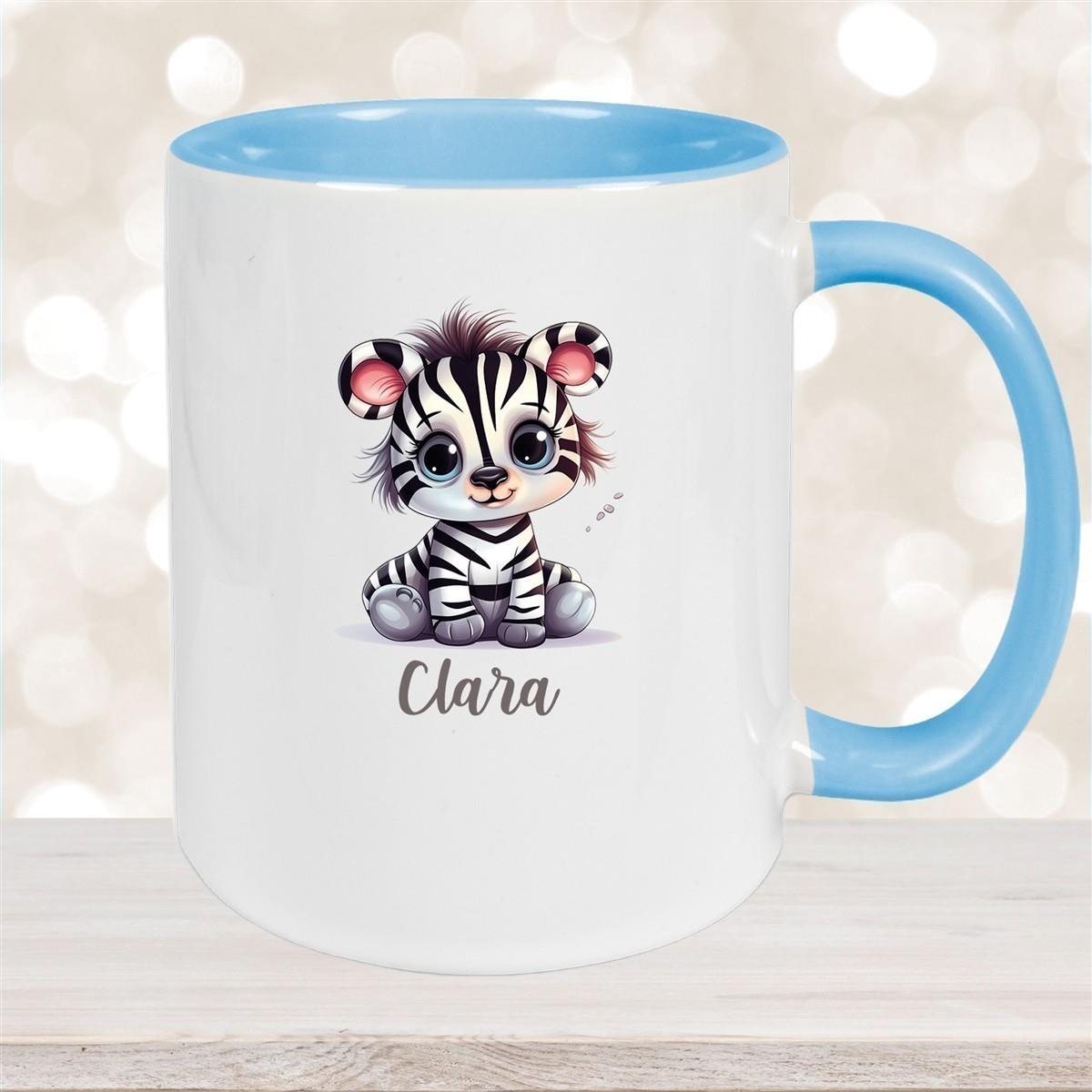 Tasse Wunschname Zebra 2 Keramik Kinderbecher versch. Farben