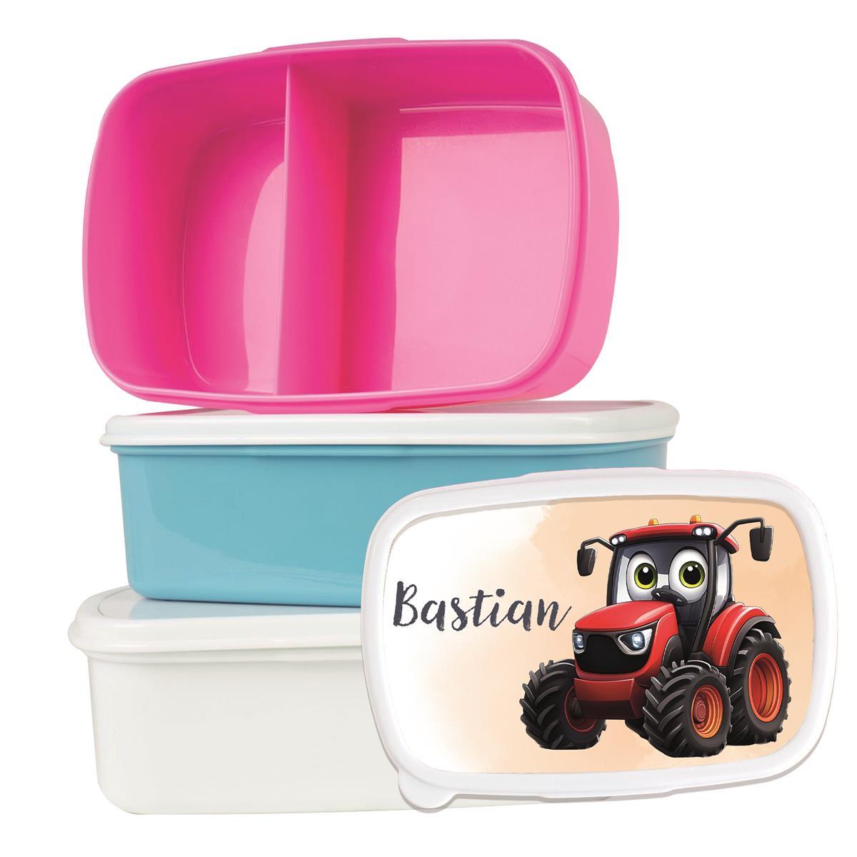 Brotdose mit Namen Traktor 03 – Personalisierte Lunchbox für Schule & Kindergarten versch. Farben