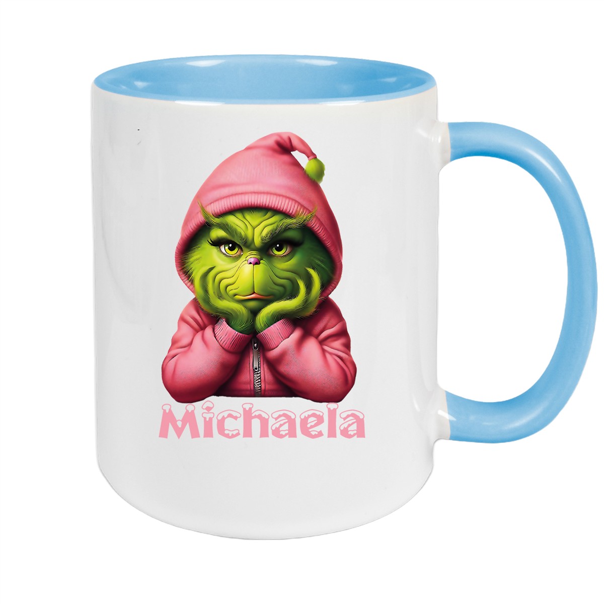 Tasse Wunschname Weihnachten Grinch #10 Keramik Kinderbecher Hellblau
