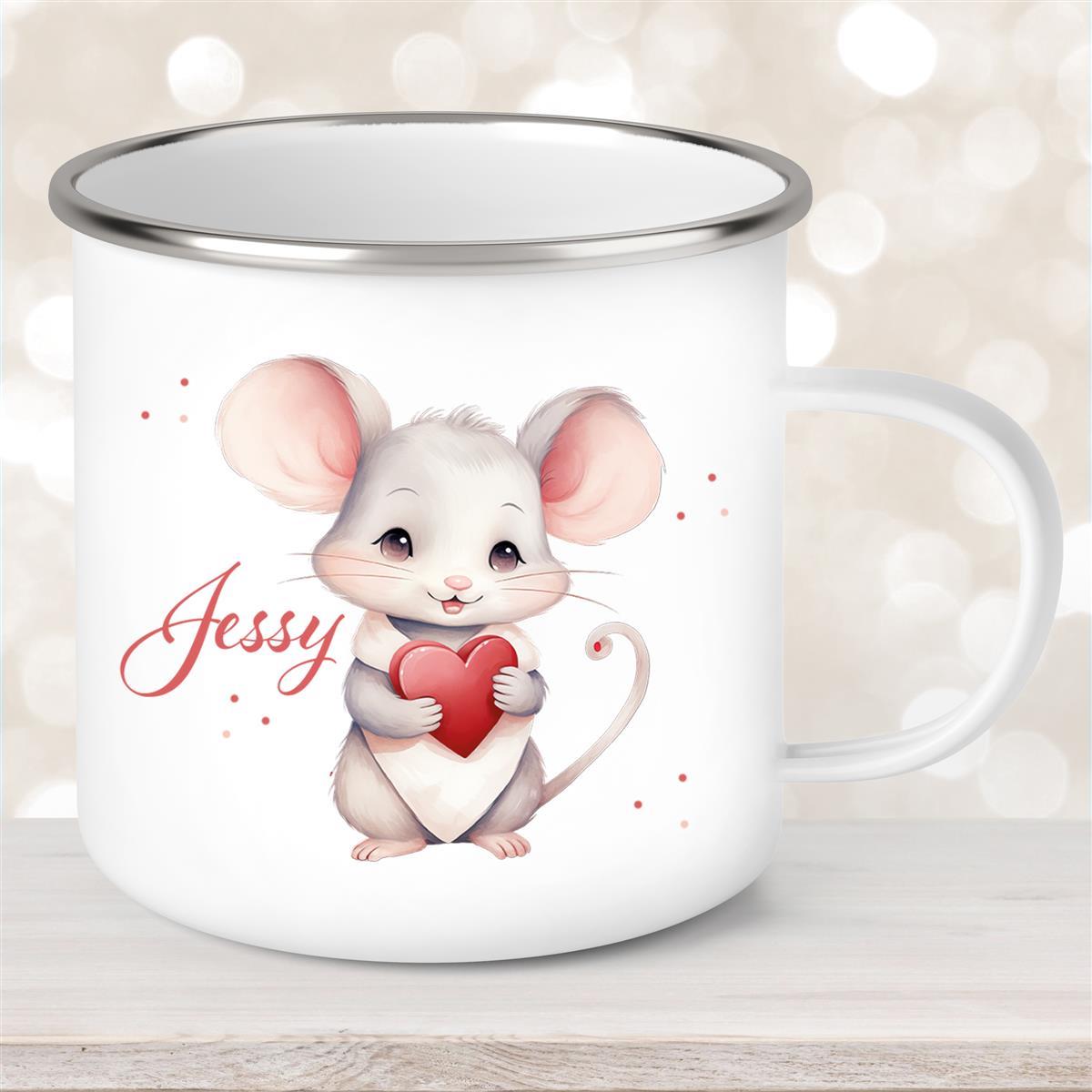 Tasse Liebe - Maus Valentinstag Wunschnamen Emaille personalisiert