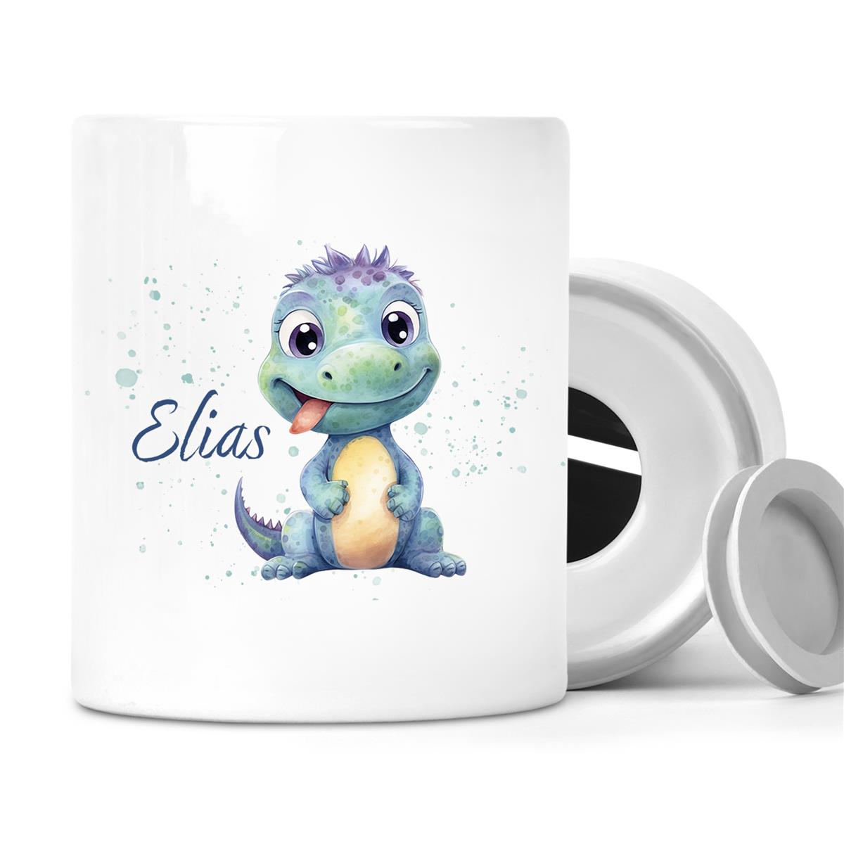 Spardose mit Wunschname Dino 13 personalisiert