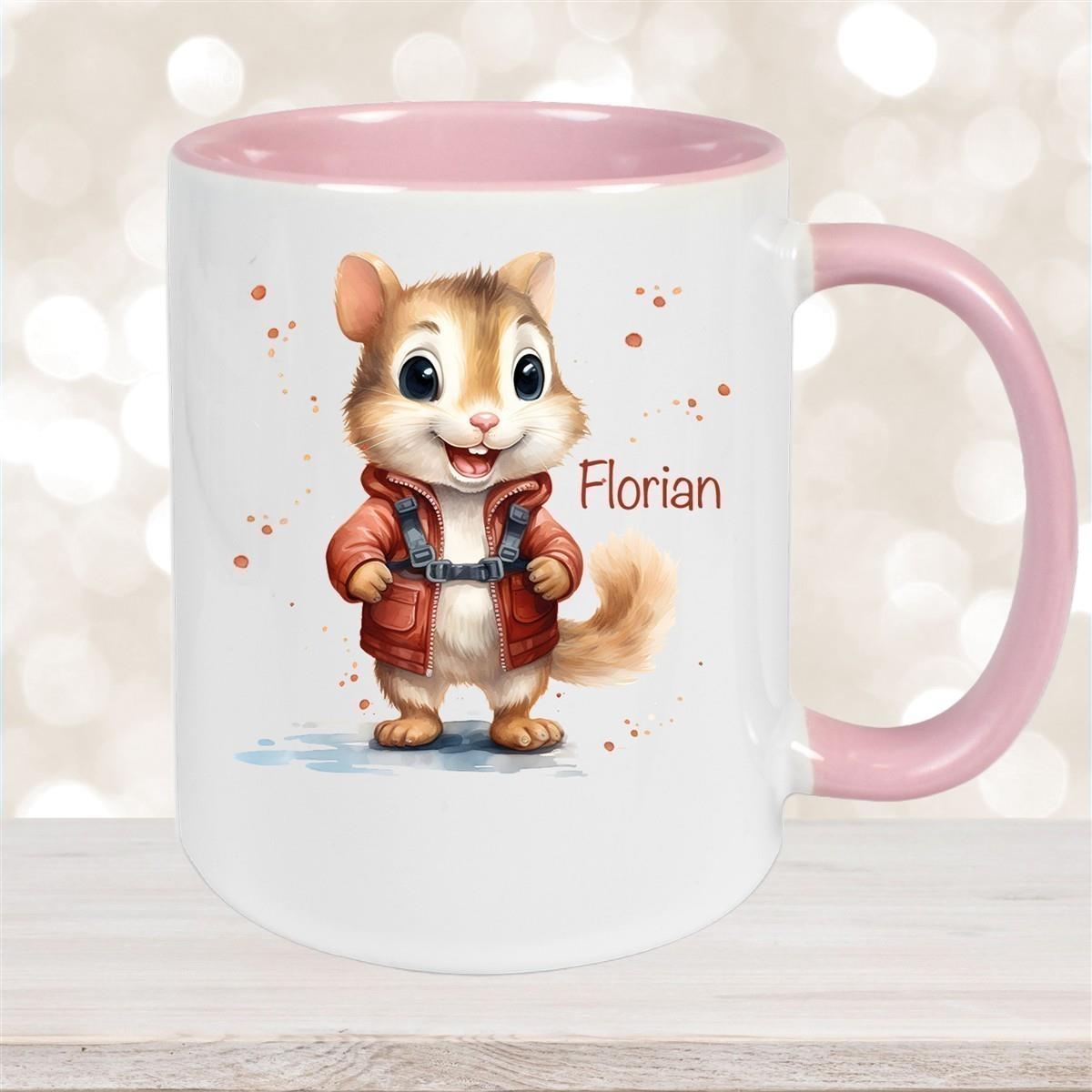 Tasse Wunschname Chipmunk 1 Keramik Kinderbecher personalisiert versch. Farben