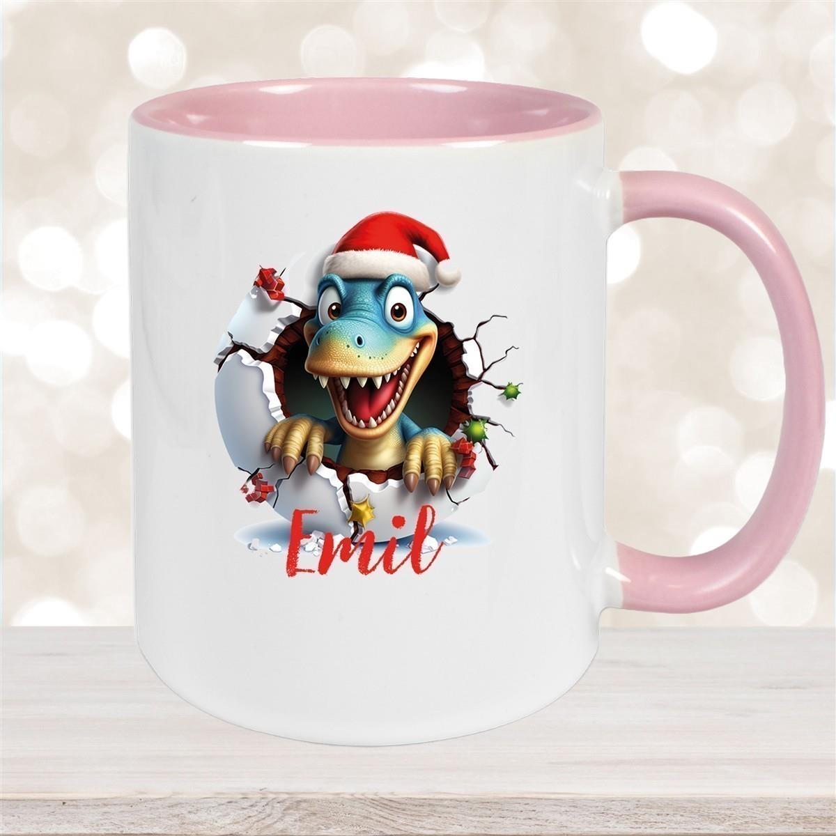 Tasse Wunschname Christmas Dino 2 Keramik Kinderbecher versch. Farben