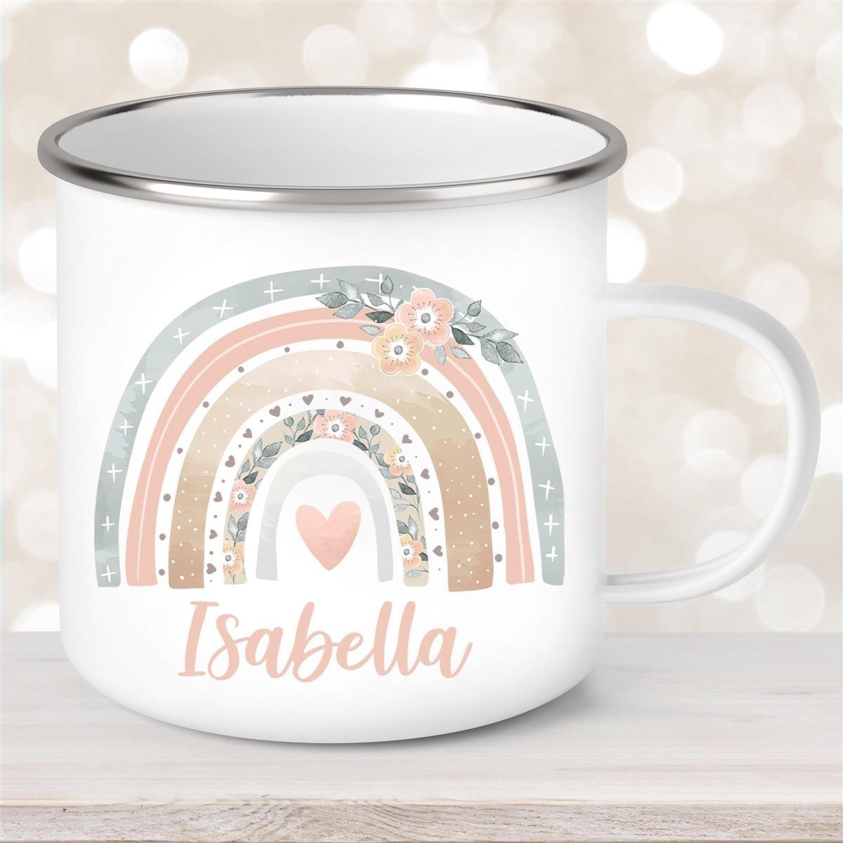Tasse Wunschname Regenbogen #7 Emaille Kinderbecher