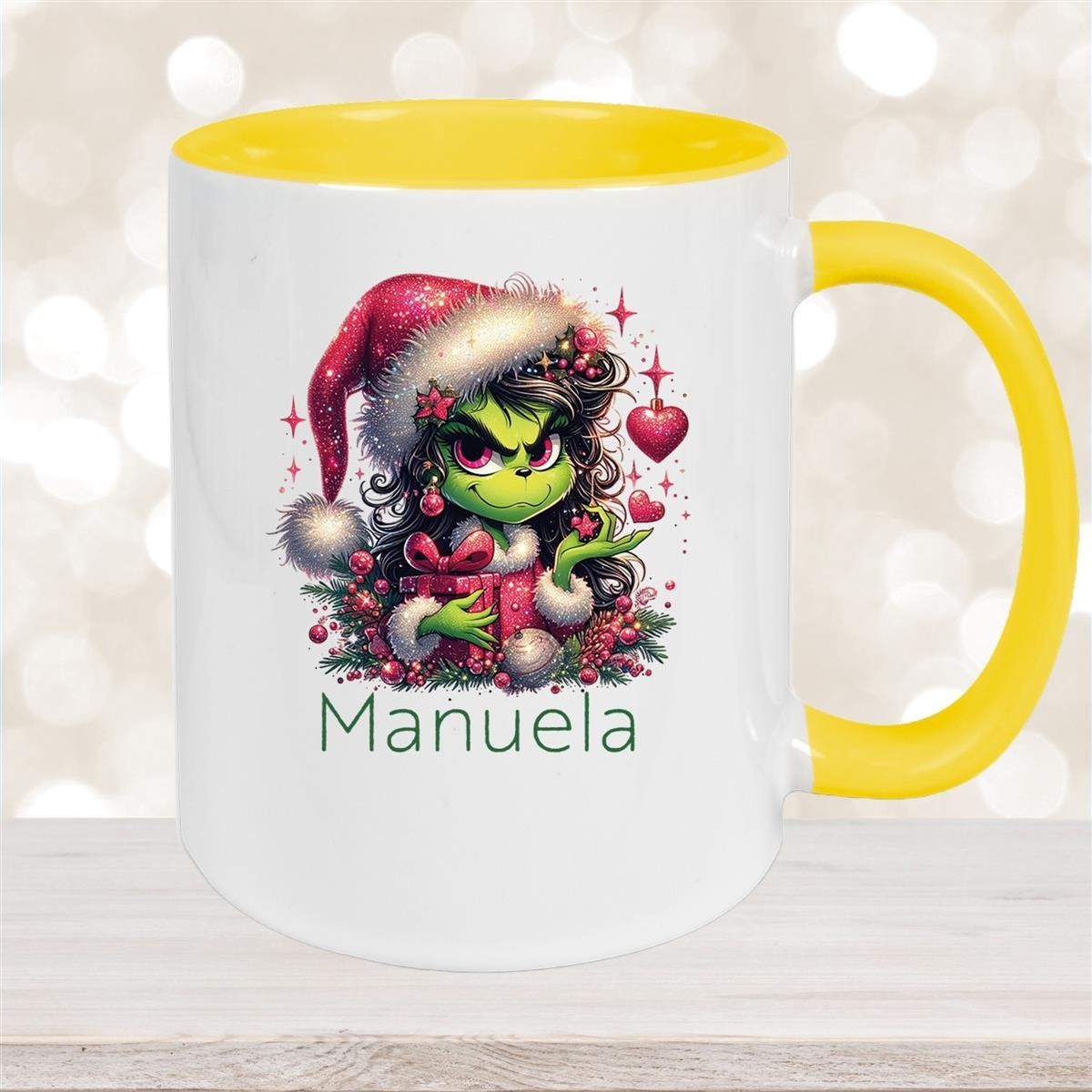 Tasse Wunschname Weihnachten Lady-Grinch #2 Keramik Kinderbecher versch. Farben