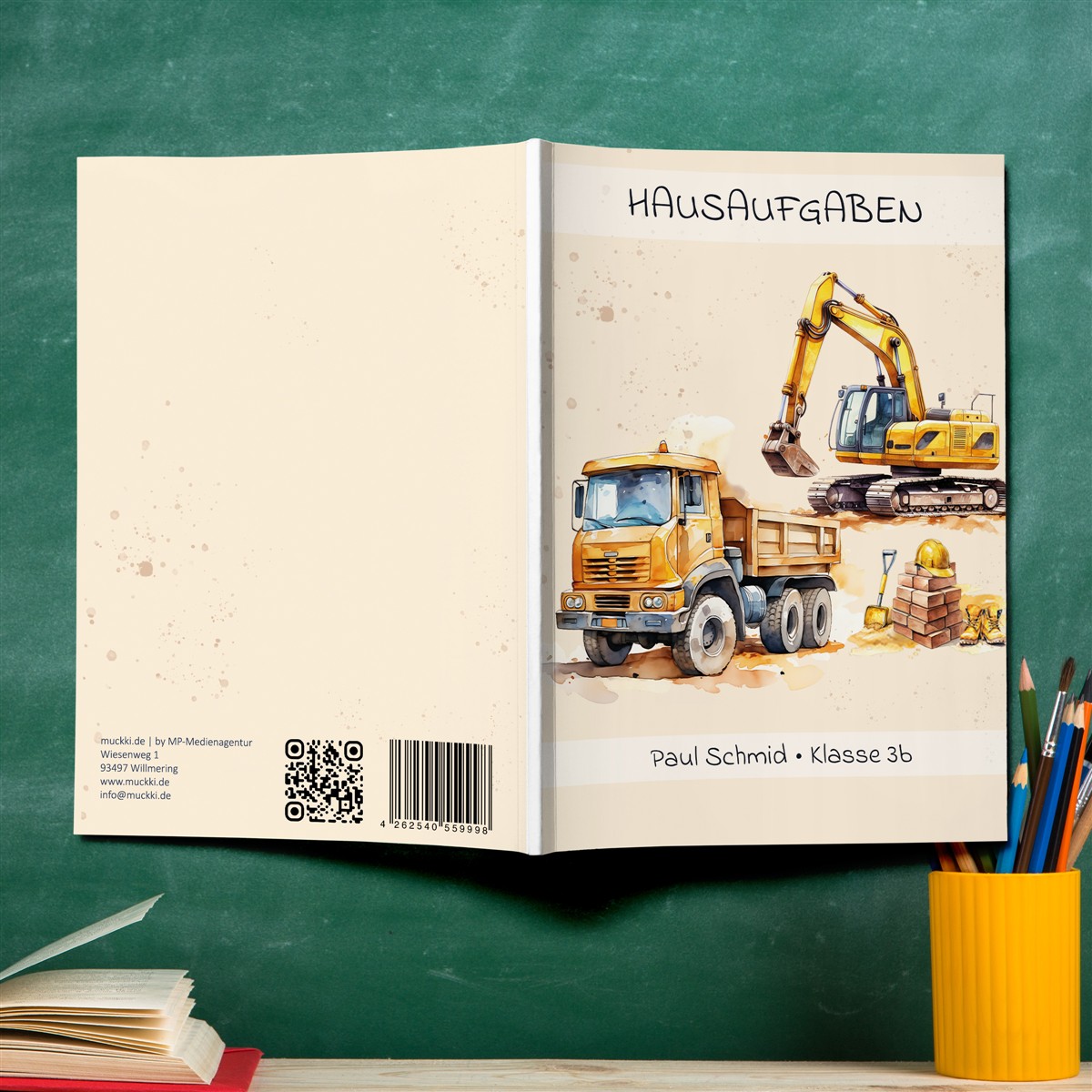 Hausaufgabenheft Baustelle #1  DIN A5 - 48 Blatt mit Name und Klasse