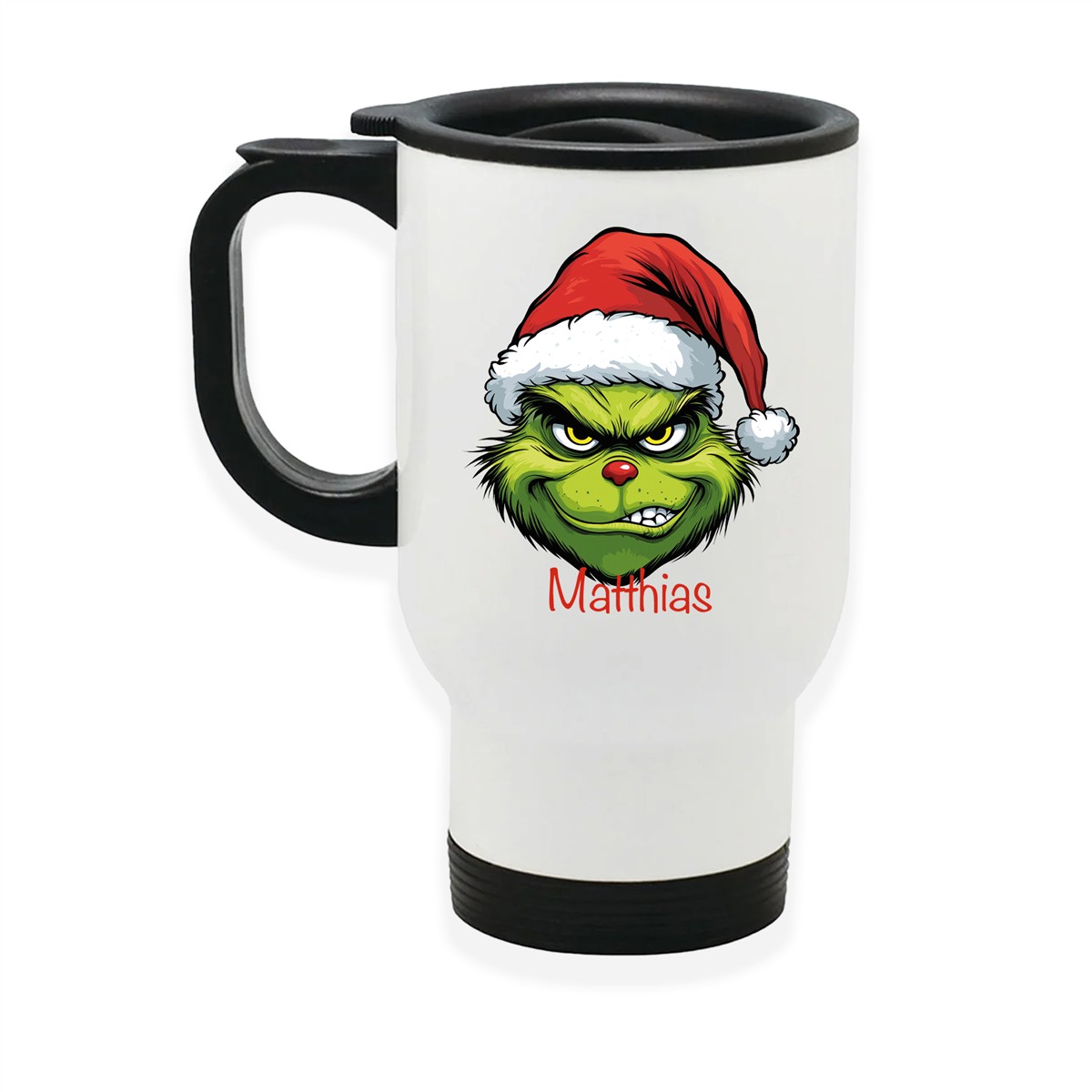 Edelstahl-Thermobecher mit Deckel Weihnachten Grinch #9 personalisiert weiß