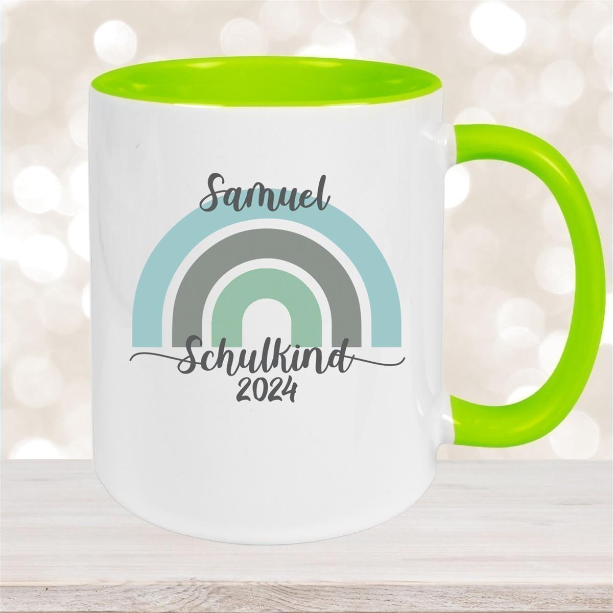 Tasse Schulkind 05 Wunschname Rainbow Keramik Kinderbecher Personalisiert versch. Farben