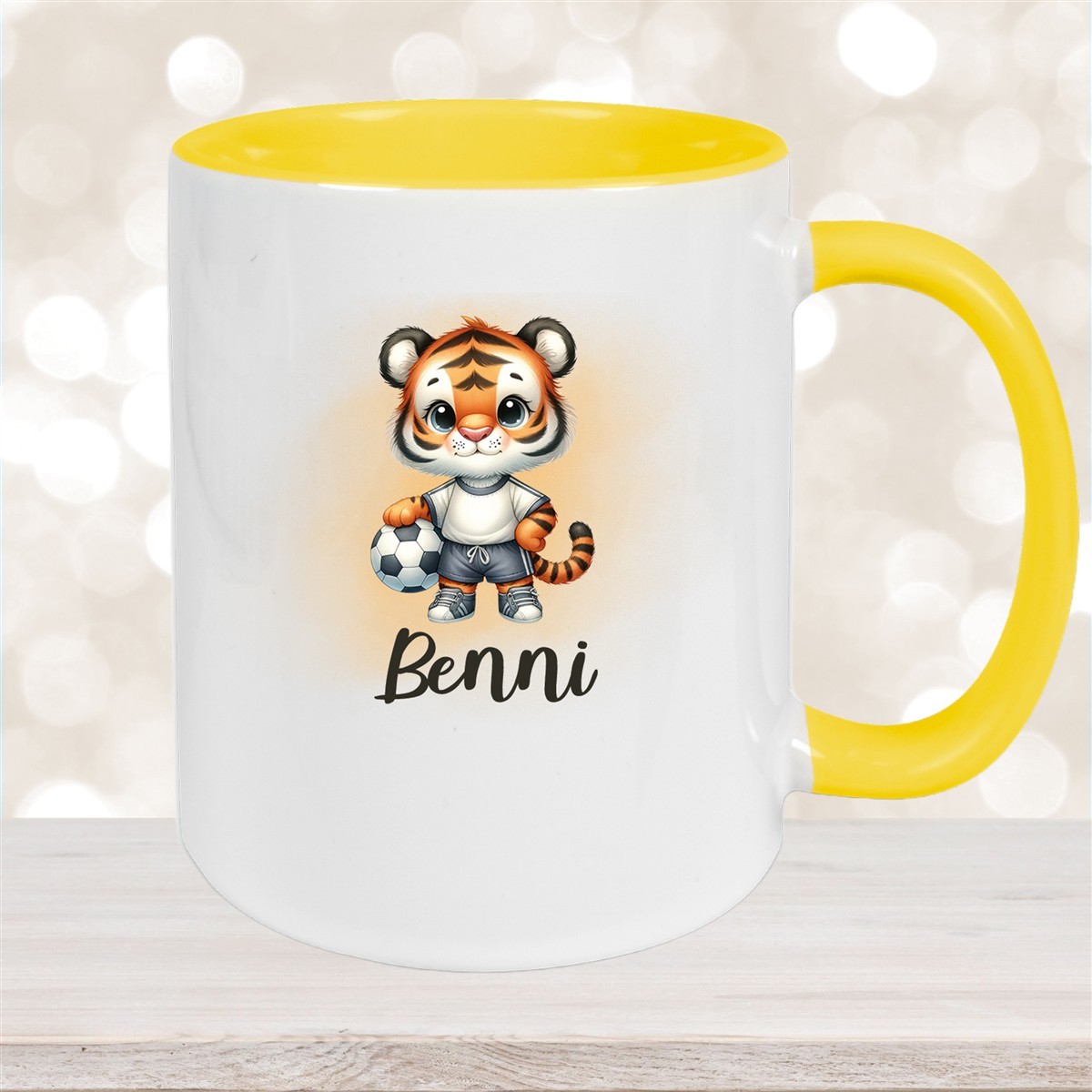 Tasse Wunschname Fußball #16 Personalisiert Tiger Keramik Kinderbecher versch. Farben