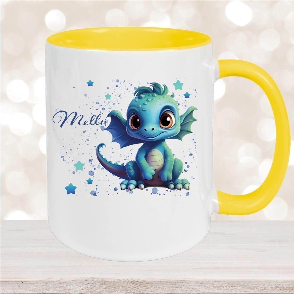 Tasse Wunschname Drache 2 Keramik Kinderbecher versch. Farben
