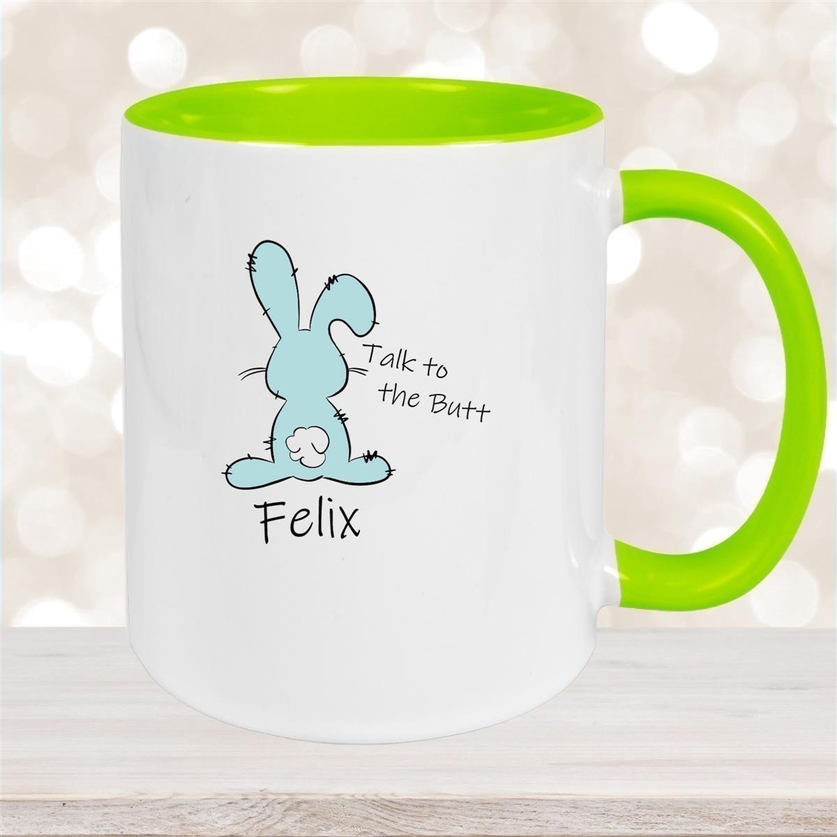 Tasse Ostern - Hase Talk to the Butt 2 Wunschnamen Keramik personalisiert versch. Farben