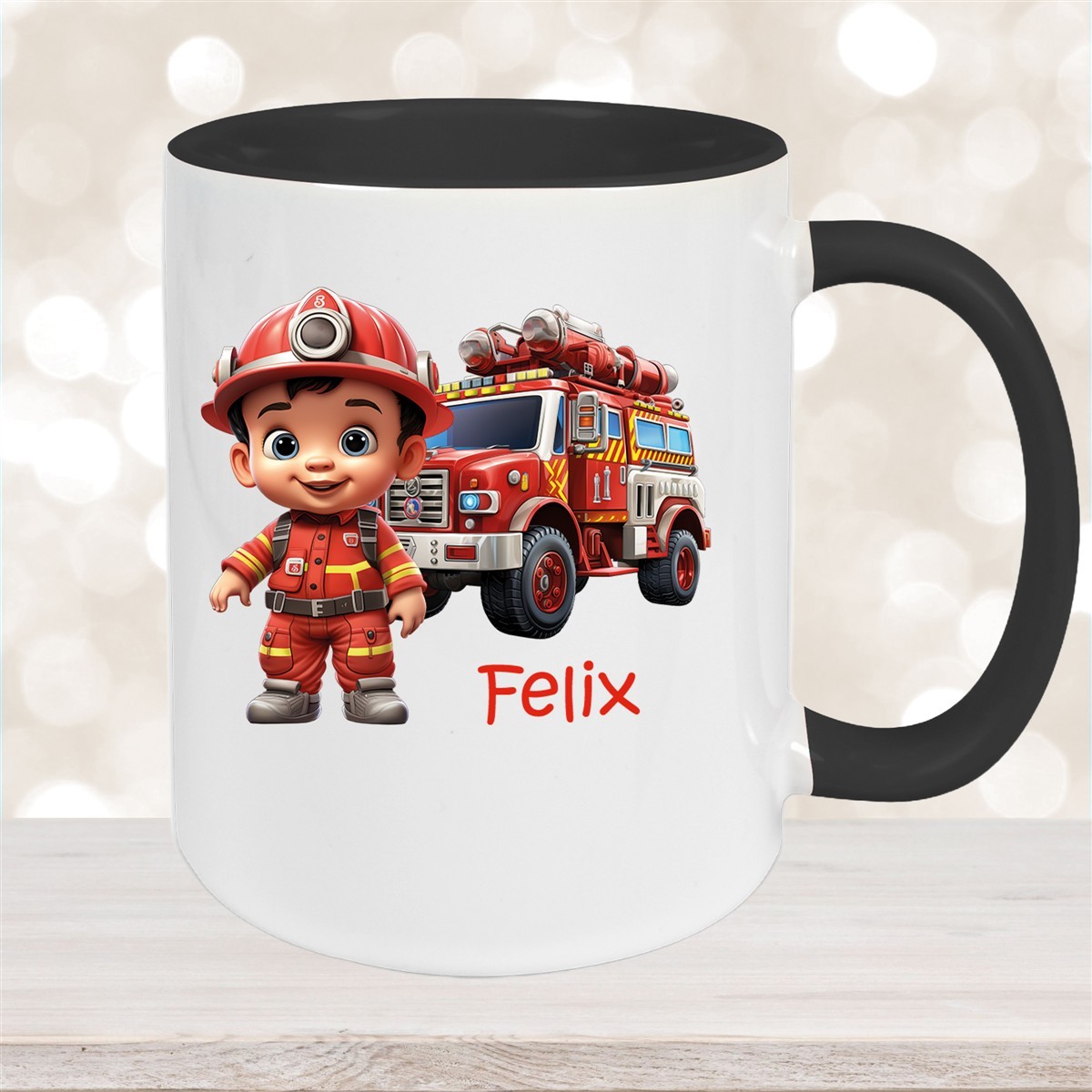 Tasse Wunschname Feuerwehr #4 Keramik Kinderbecher Schwarz