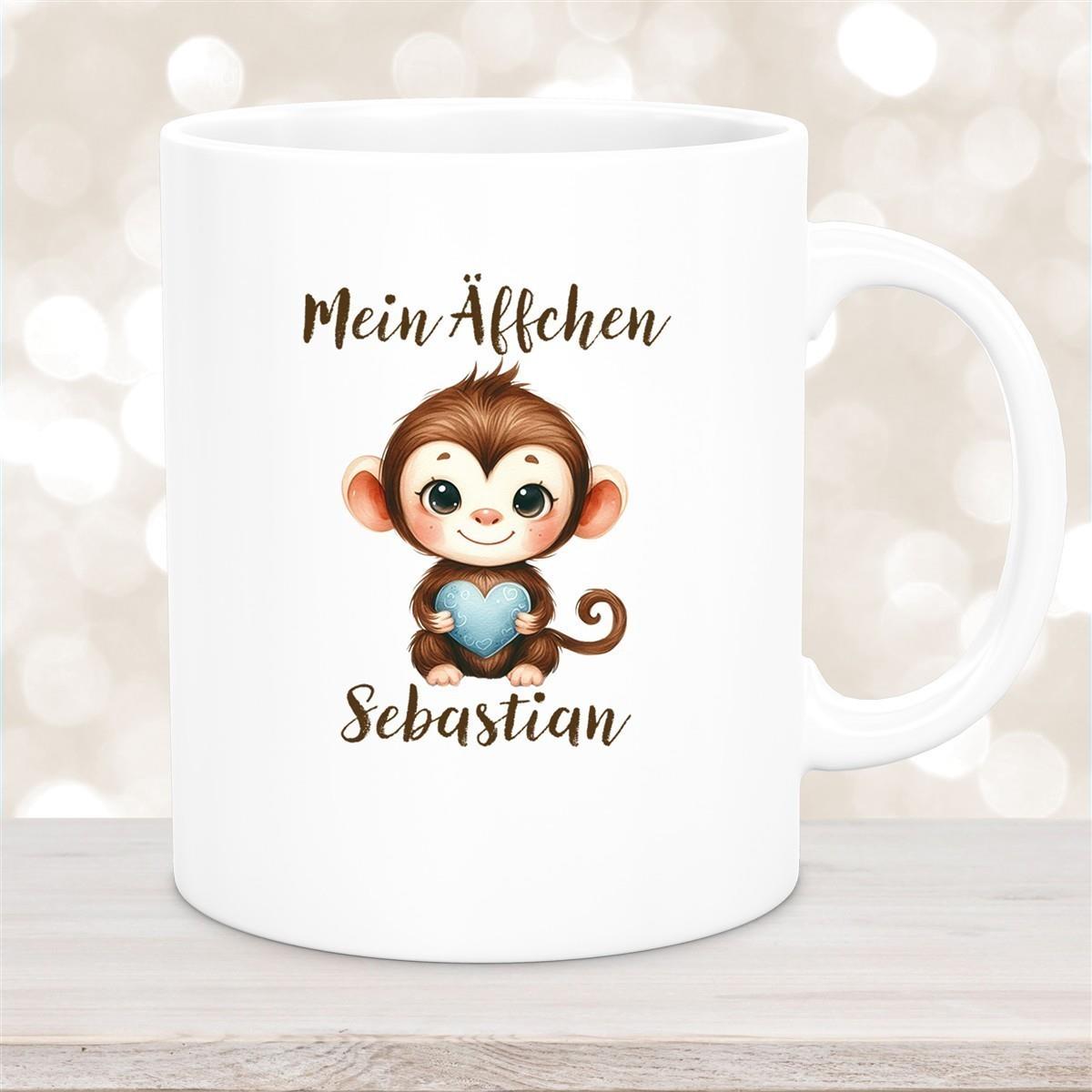 Tasse Liebe - Äffchen Valentinstag Wunschnamen Keramik personalisiert versch. Farben