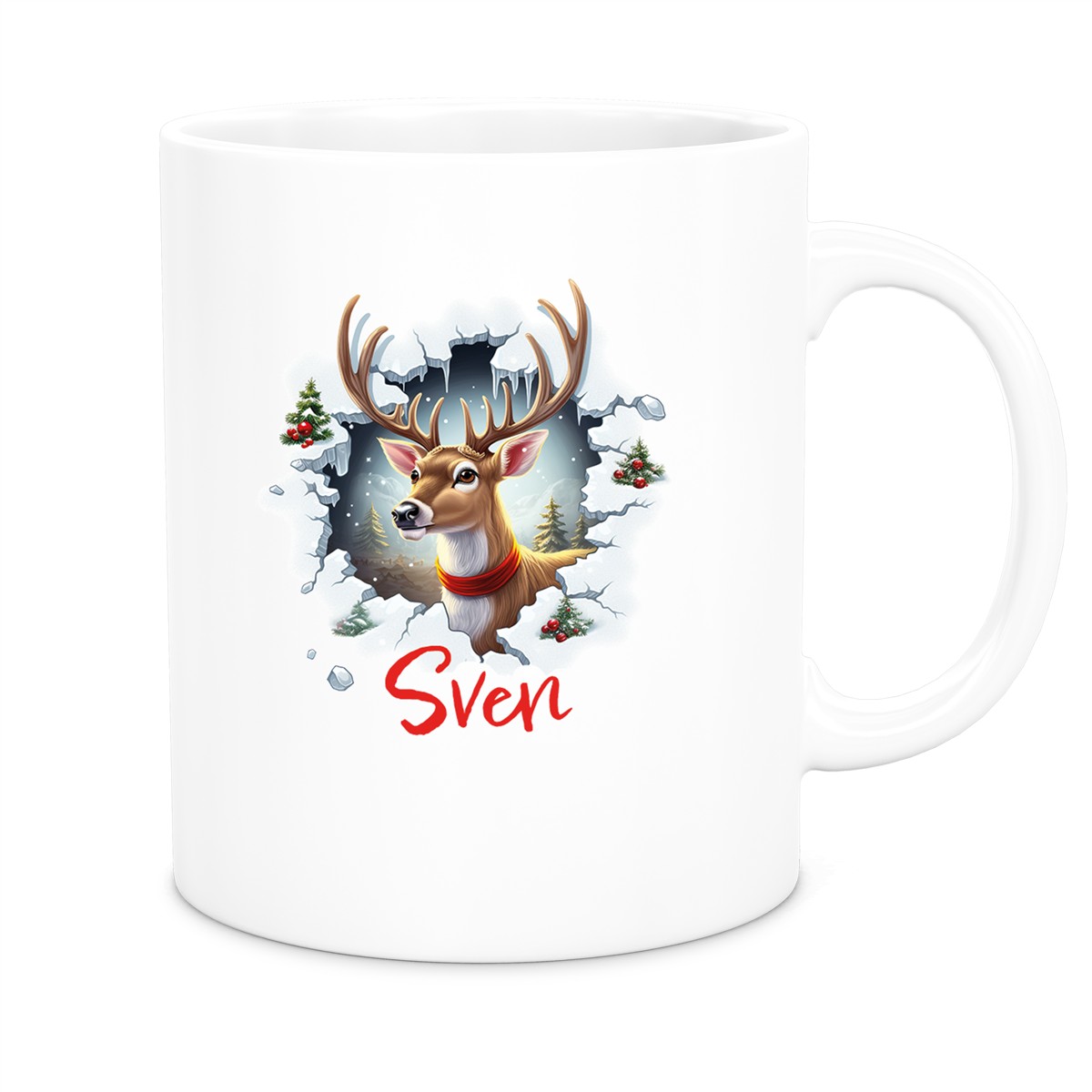 Tasse Wunschname Christmas Rentier #3 Keramik Kinderbecher Weiß