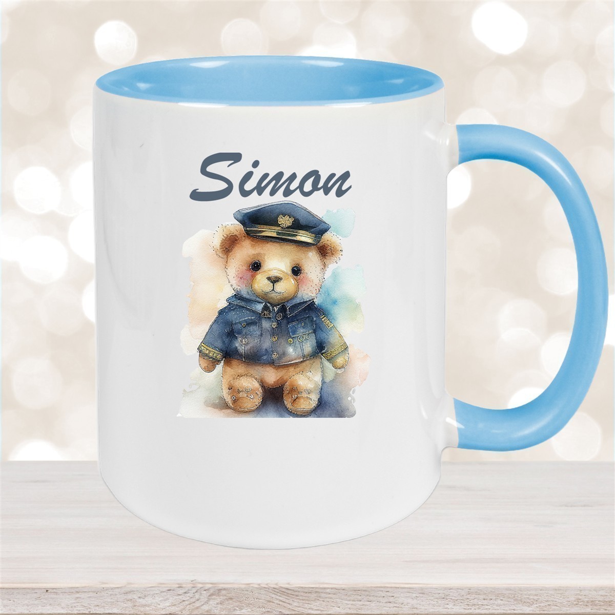 Tasse Polizei Teddy #1 Wunschname Keramik Kinderbecher personalisiert versch. Farben
