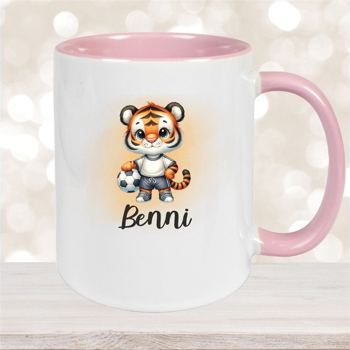 Tasse Wunschname Fußball #16 Personalisiert Tiger Keramik Kinderbecher versch. Farben
