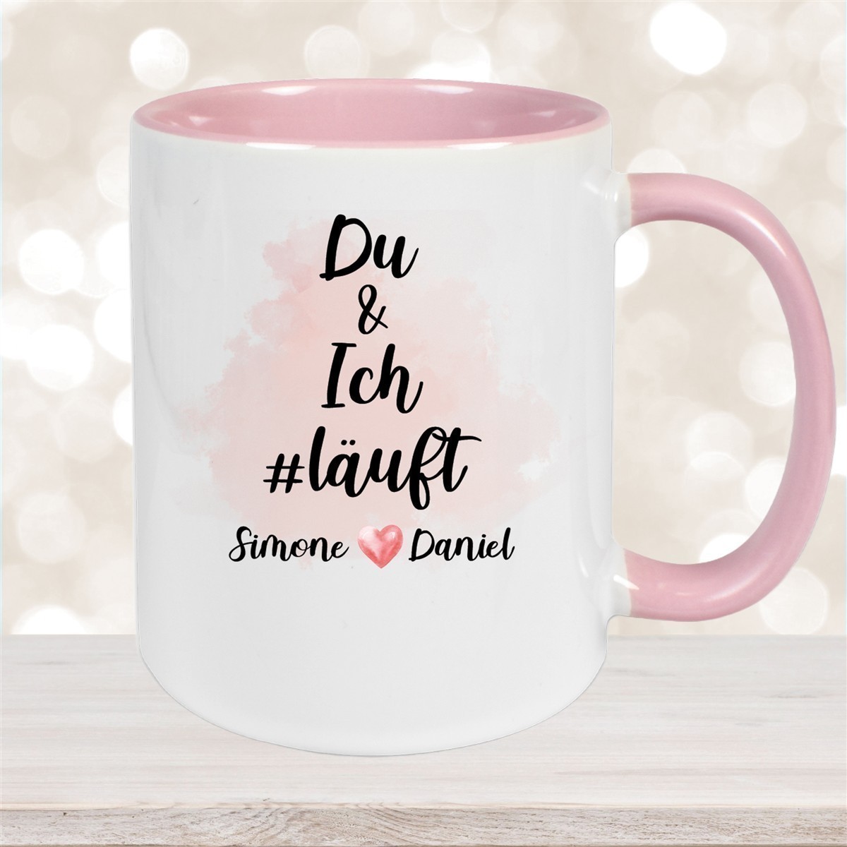 Tasse Spruch "Du & Ich Läuft" Valentinstag #8 Wunschnamen Keramik personalisiert versch. Farben