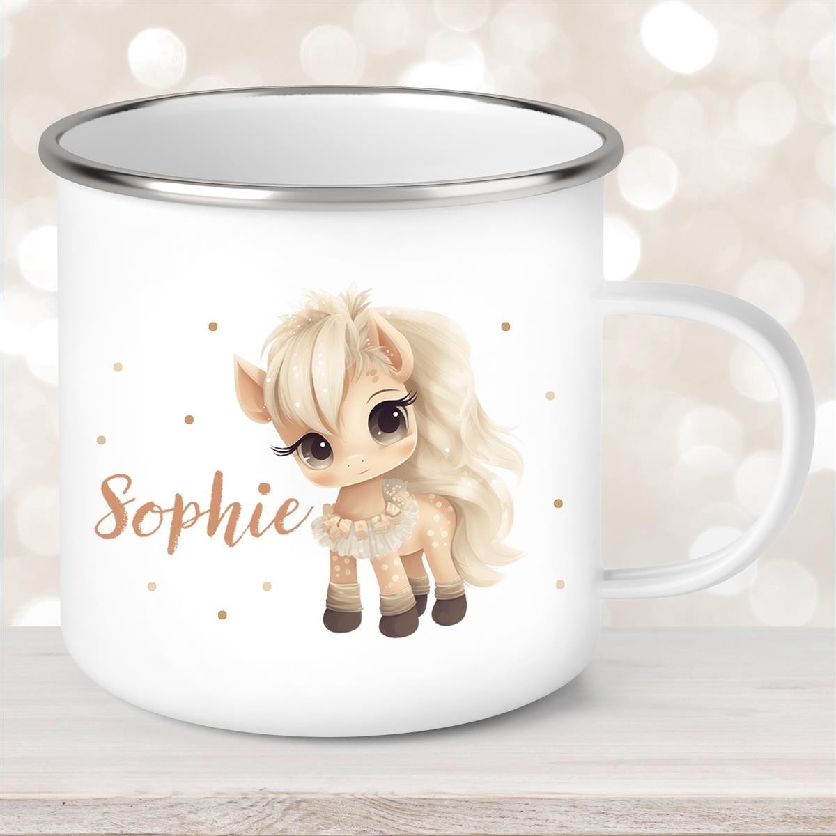 Tasse Pferd #8 Wunschname Emaille Kinderbecher personalisiert Tasse Pferd #8 Wunschname Emaille Kinderbecher personalisiert
