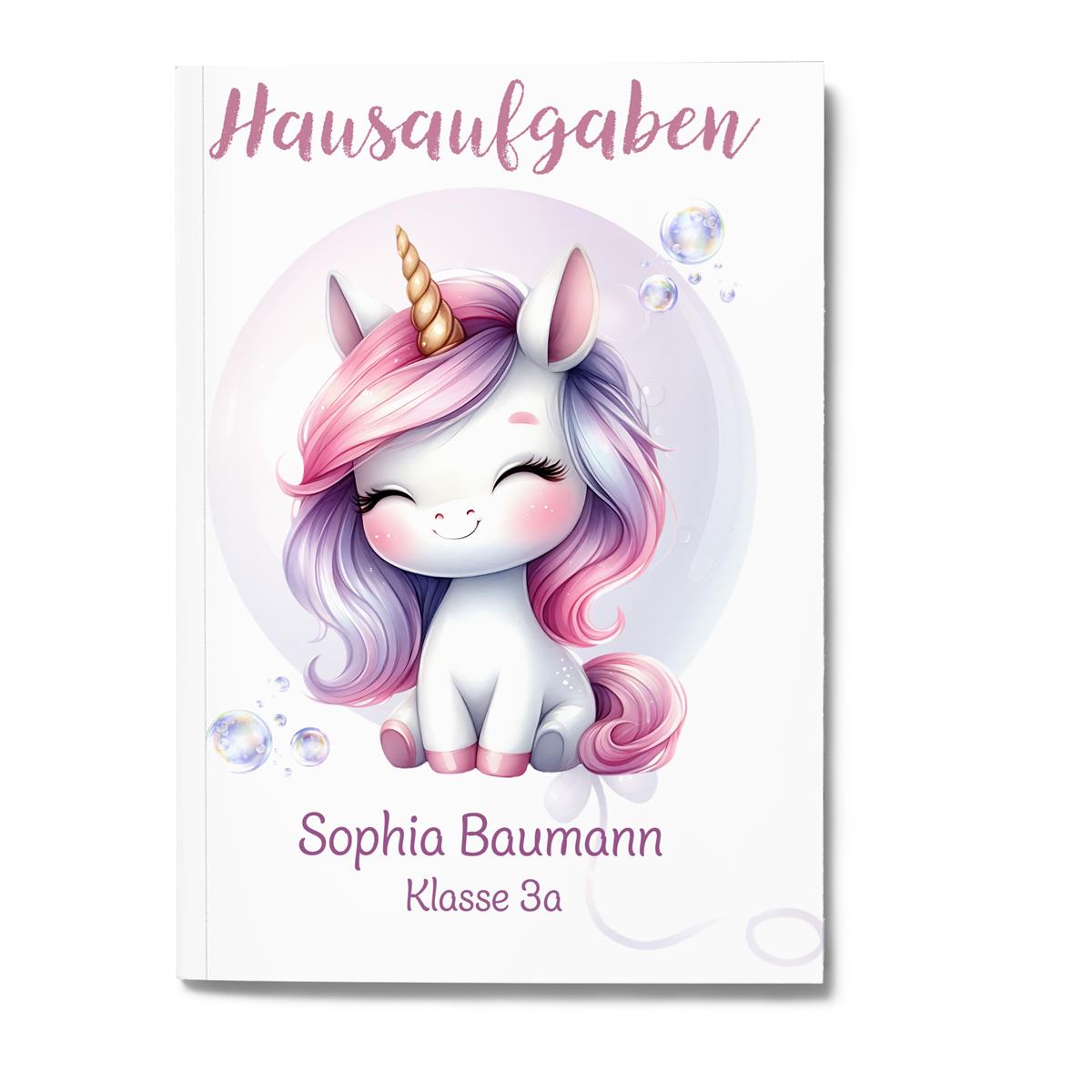 Hausaufgabenheft Einhorn 1 DIN A5 - 48 Blatt mit Name und Klasse