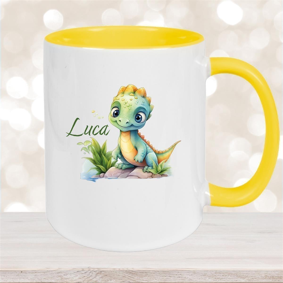 Tasse Dino 11 Wunschname Keramik Kinderbecher Personalisiert versch. Farben