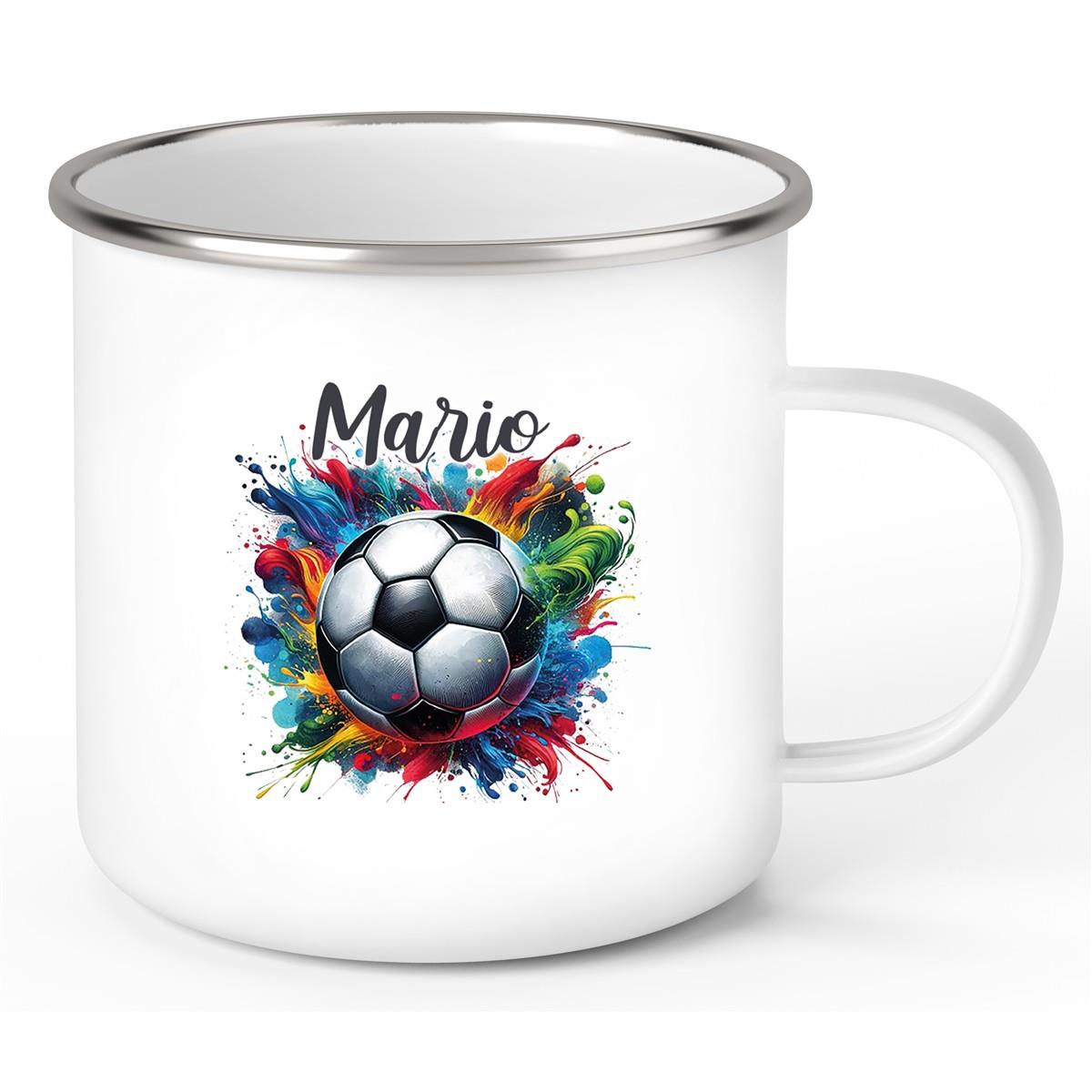 Tasse Fußball 12 Wunschname Emaille Kinderbecher personalisiert