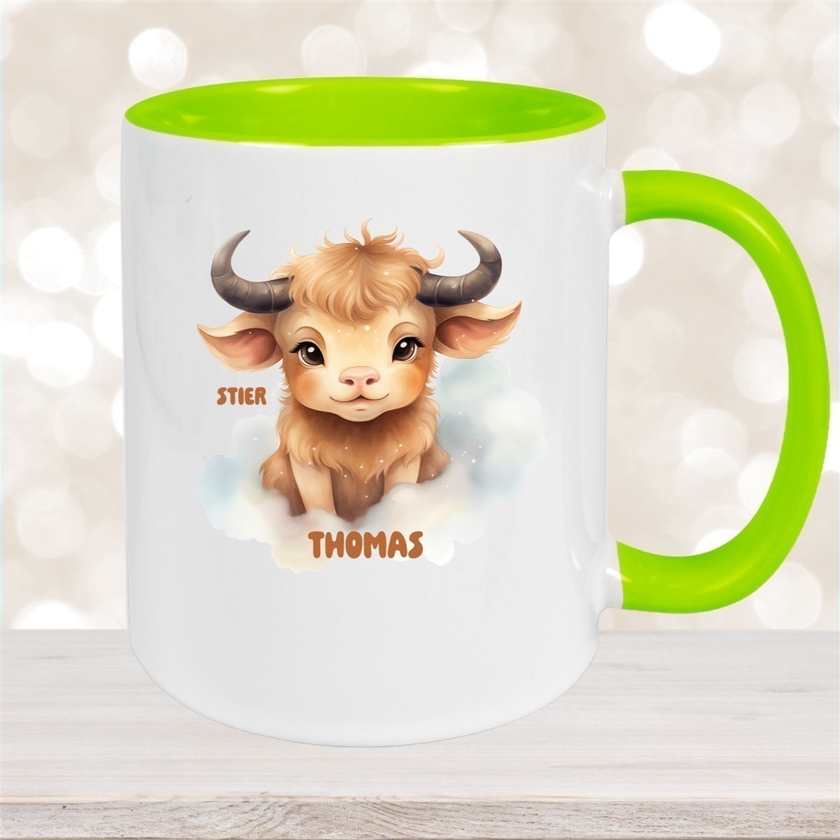 Tasse Sternzeichen Kinder Stier #1 Wunschname Keramik Kinderbecher personalisiert versch. Farben