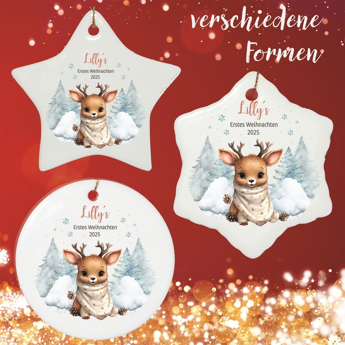 Christbaumanhänger Weihnachten Rentier Baby #1 Ornament Christbaumschmuck Rund Christbaumanhänger Weihnachten Rentier Baby #1 Ornament Christbaumschmuck Rund
