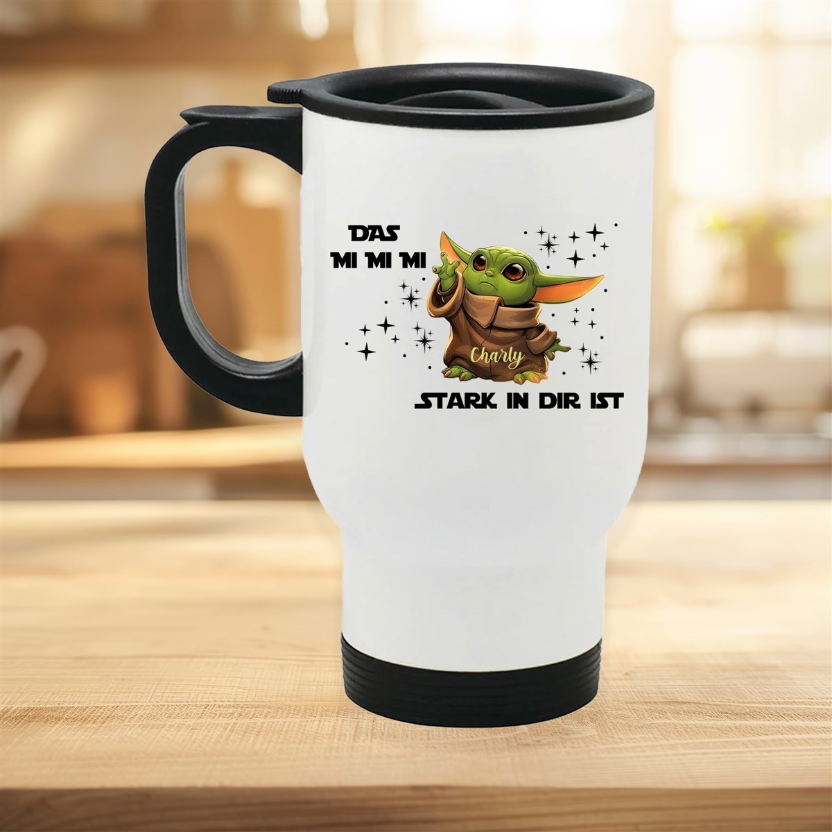 Edelstahl-Thermobecher mit Deckel Baby Yoda #1 weiß Edelstahl-Thermobecher mit Deckel Baby Yoda #1 weiß