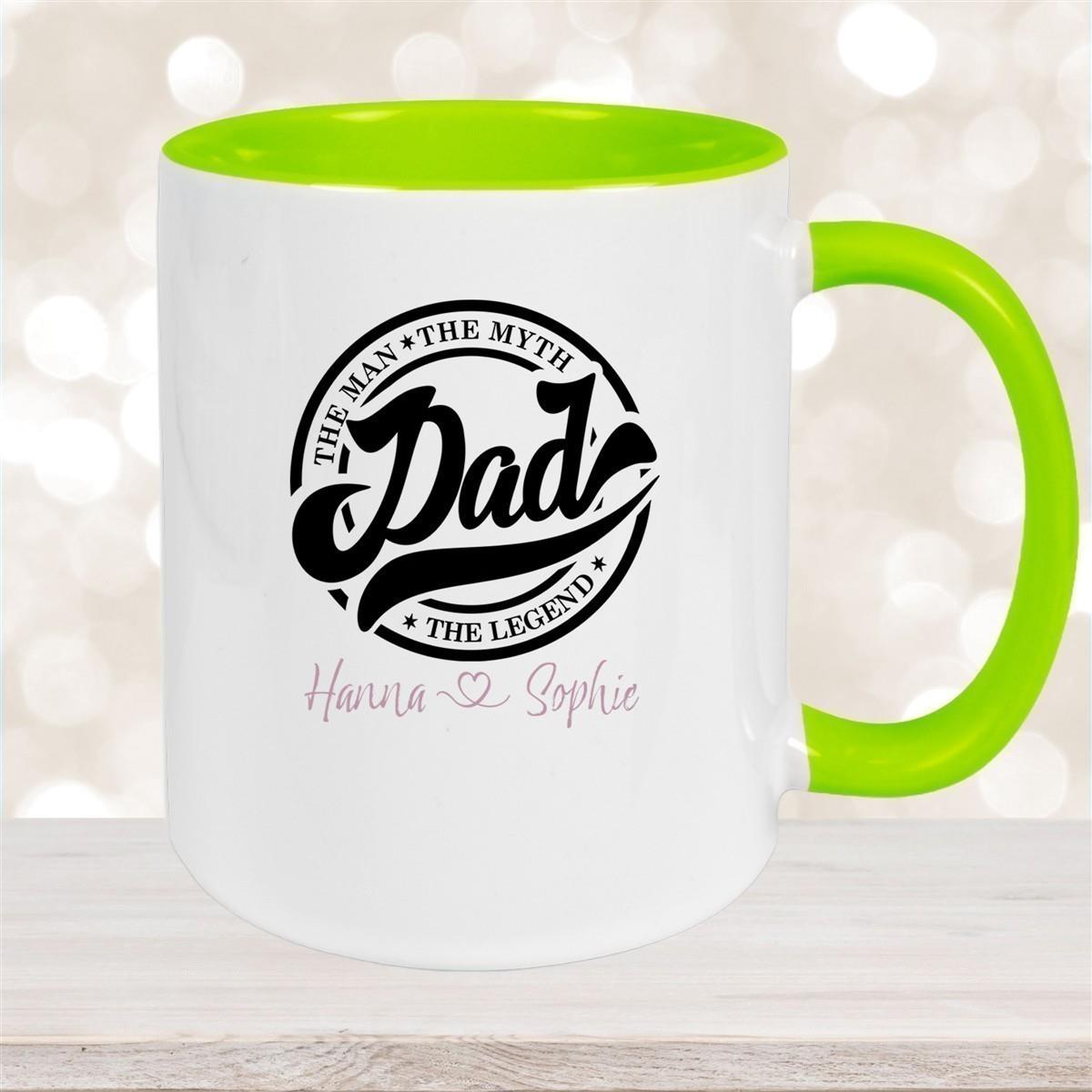 Tasse Vatertag 8 Papa, "The Legend" Wunschnamen Keramik Personalisiert versch. Farben