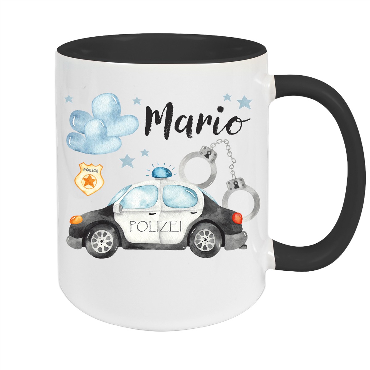 Tasse Polizei #1 Wunschname Keramik Kinderbecher personalisiert Keramik Schwarz