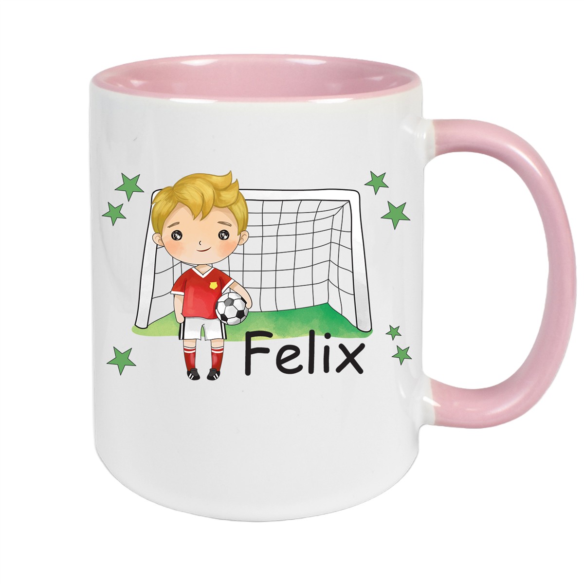 Tasse Fußball #1 Wunschname Keramik Kinderbecher personalisiert Altrosa