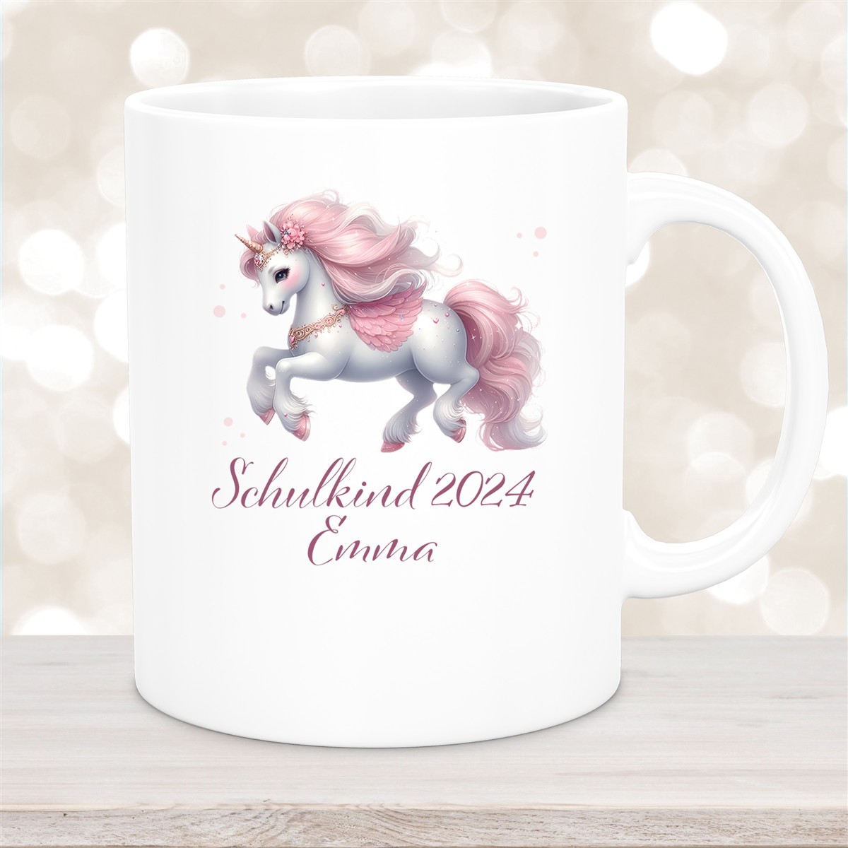 Tasse Schulkind #03 Wunschname Einhorn Keramik Kinderbecher Personalisiert Weiß