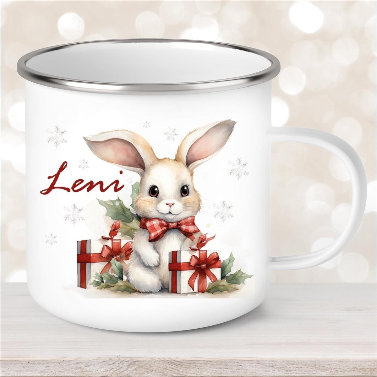 Tasse Wunschname Weihnachten Hase Sterne Emaille Kinderbecher Tasse Wunschname Weihnachten Hase Sterne Emaille Kinderbecher
