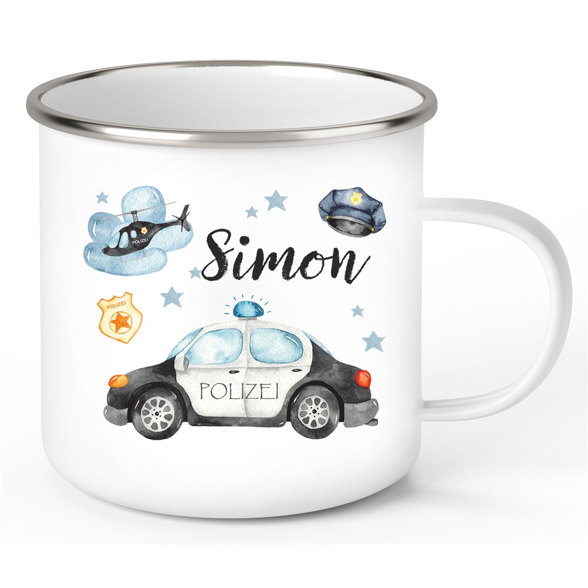 Tasse Polizei 3 Wunschname Emaille Kinderbecher personalisiert