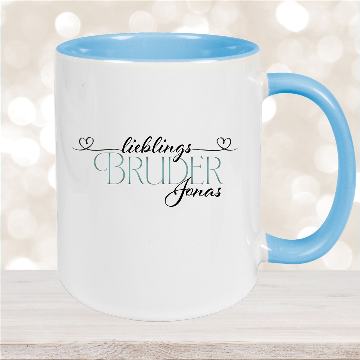 Tasse Wunschname Lieblings-Bruder #1 personalisiert Keramik Becher Hellblau