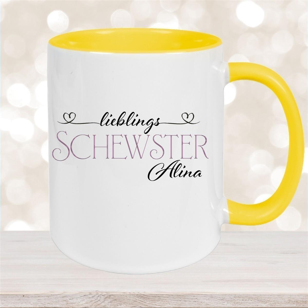 Tasse Wunschname Lieblings-Schwester 1 personalisiert Keramik Becher versch. Farben