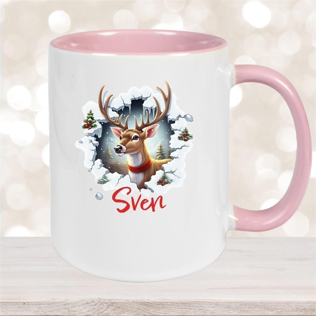 Tasse Wunschname Christmas Rentier 3 Keramik Kinderbecher versch. Farben