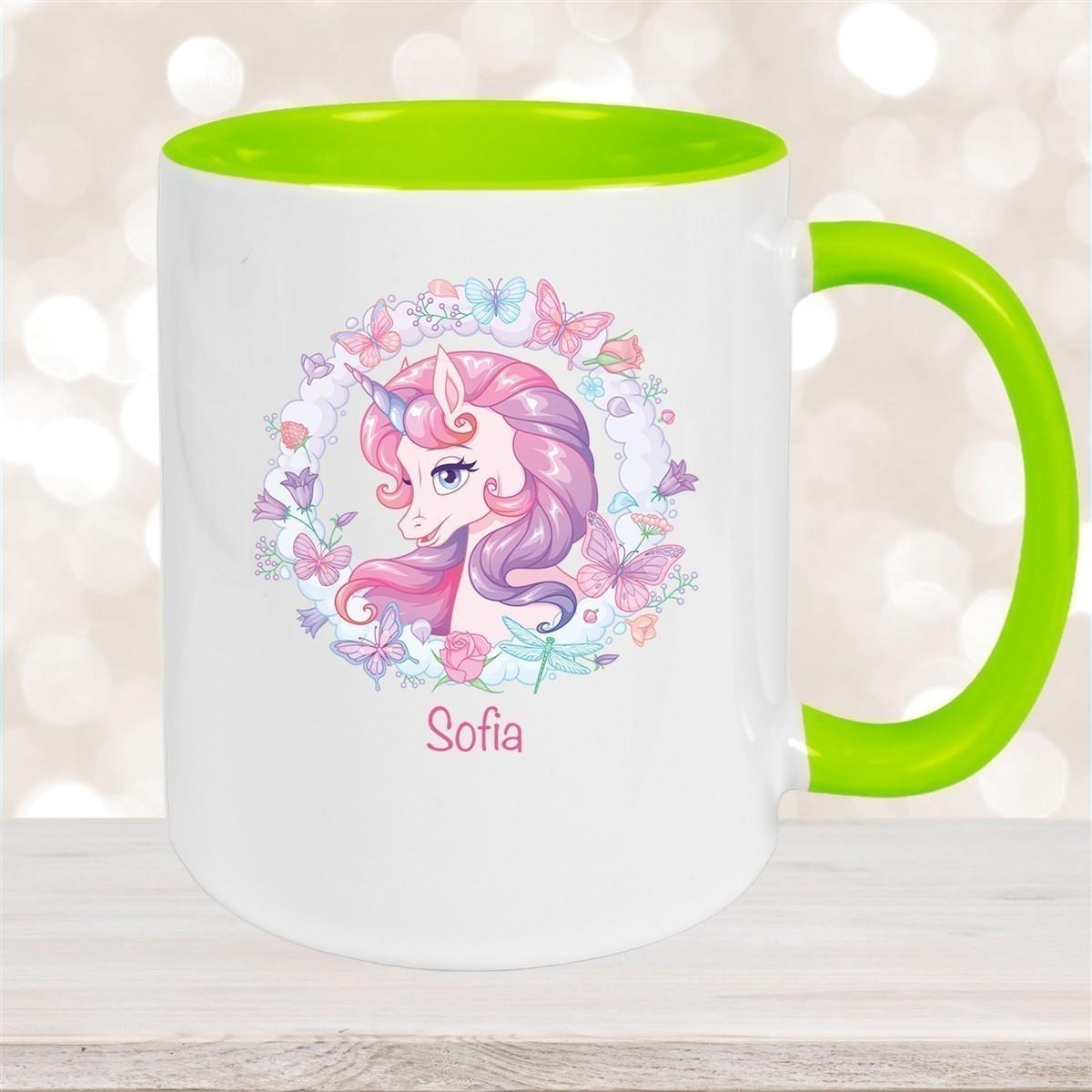 Tasse Wunschname Einhorn 1 Keramik Kinderbecher personalisiert versch. Farben