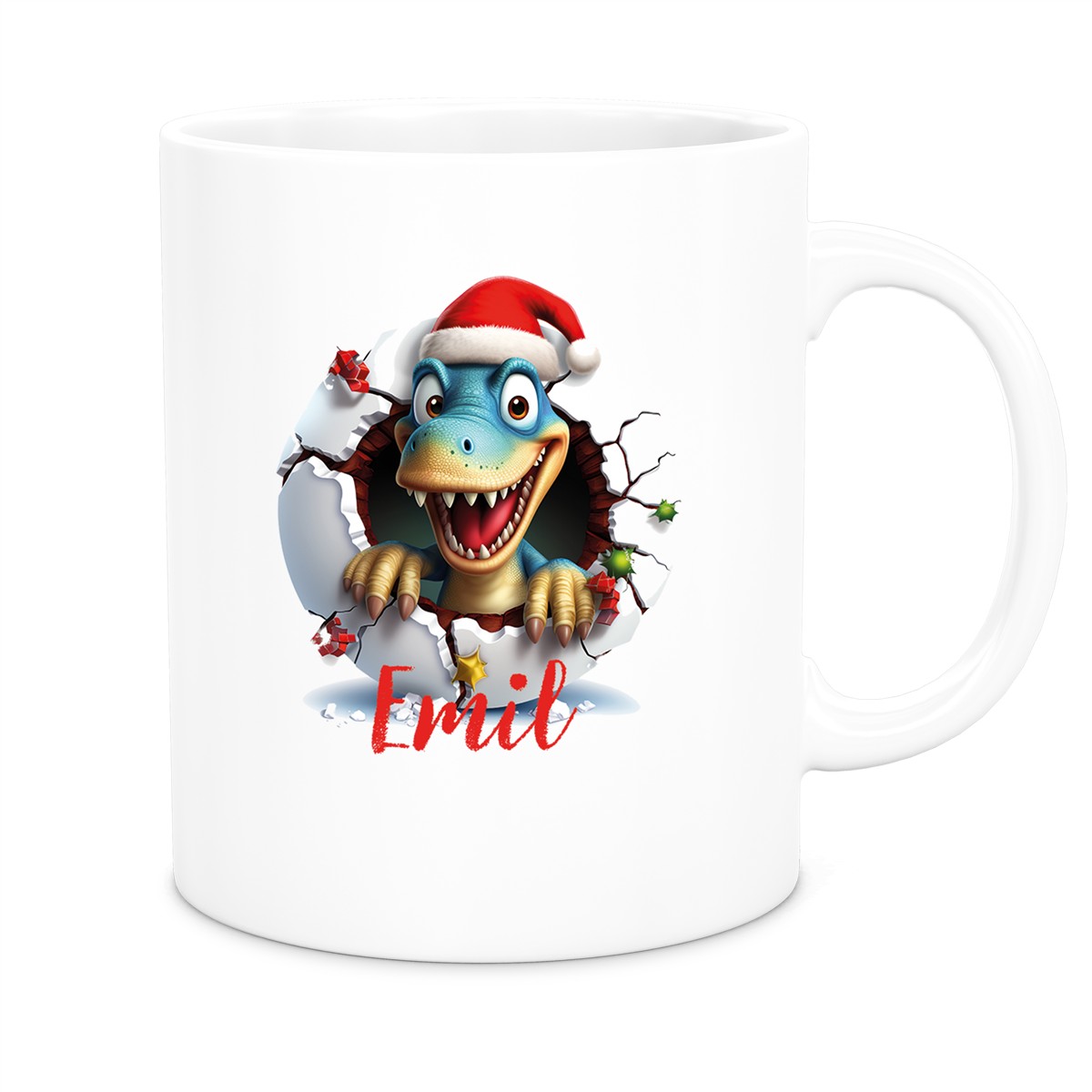 Tasse Wunschname Christmas Dino 2 Keramik Kinderbecher versch. Farben