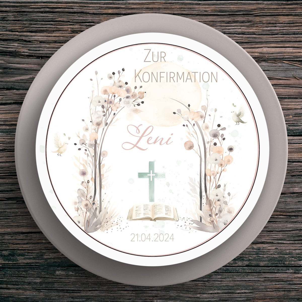 Tortenaufleger Konfirmation Blüten #1 Name & Datum (20cm) Konfirmation