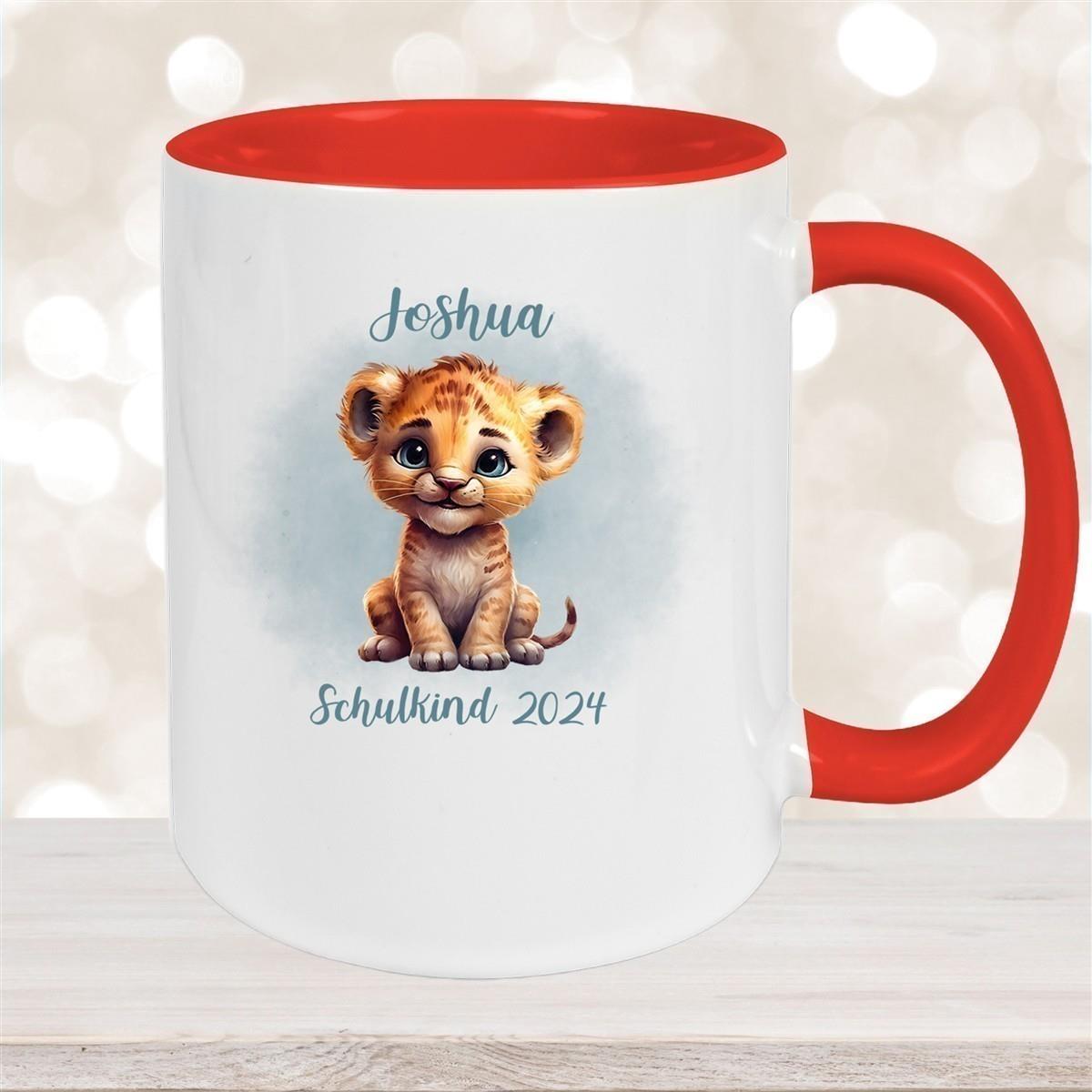 Tasse Schulkind 07 Wunschname Tiger 1 Keramik Kinderbecher Personalisiert versch. Farben