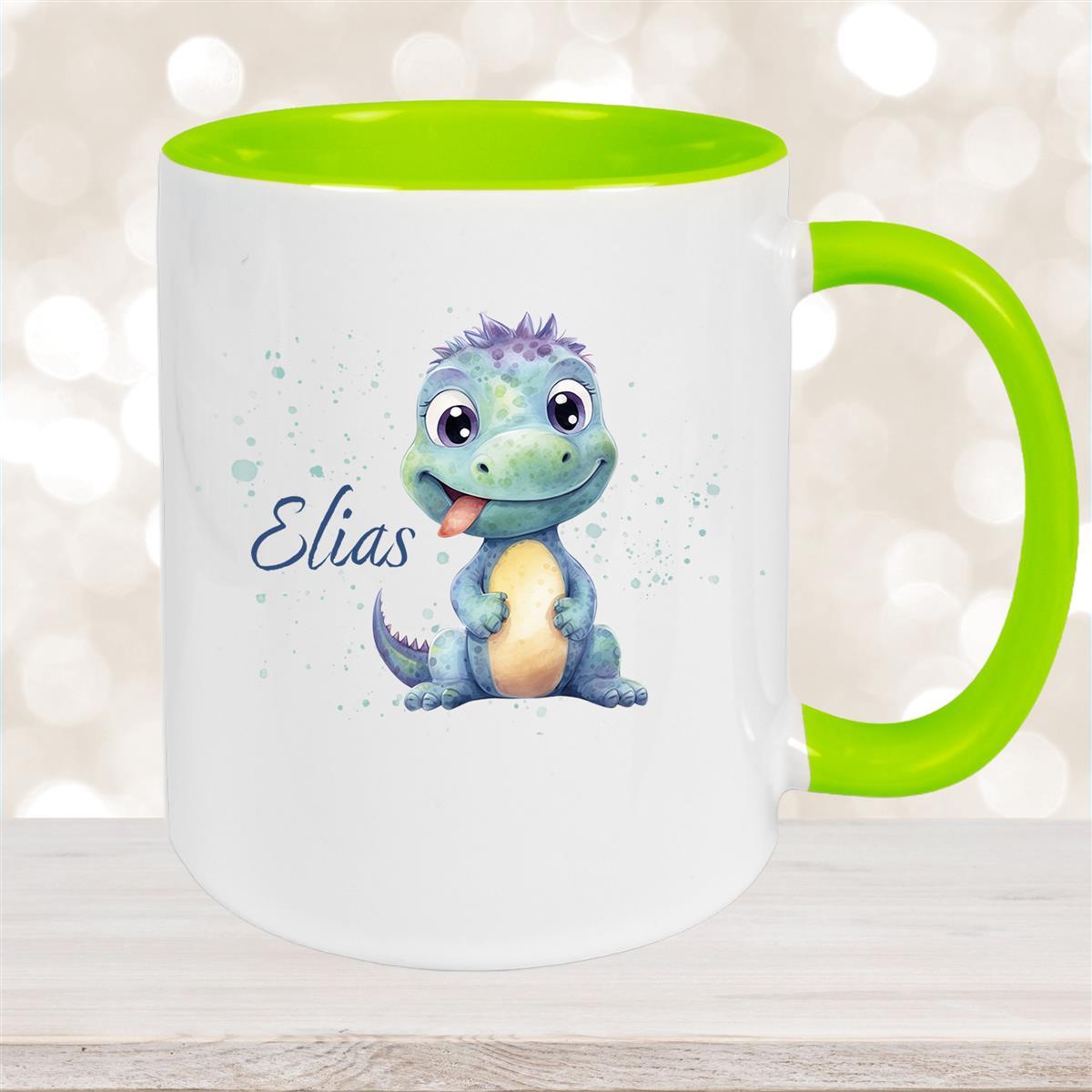 Tasse Dino #13 Wunschname Keramik Kinderbecher Personalisiert Grün