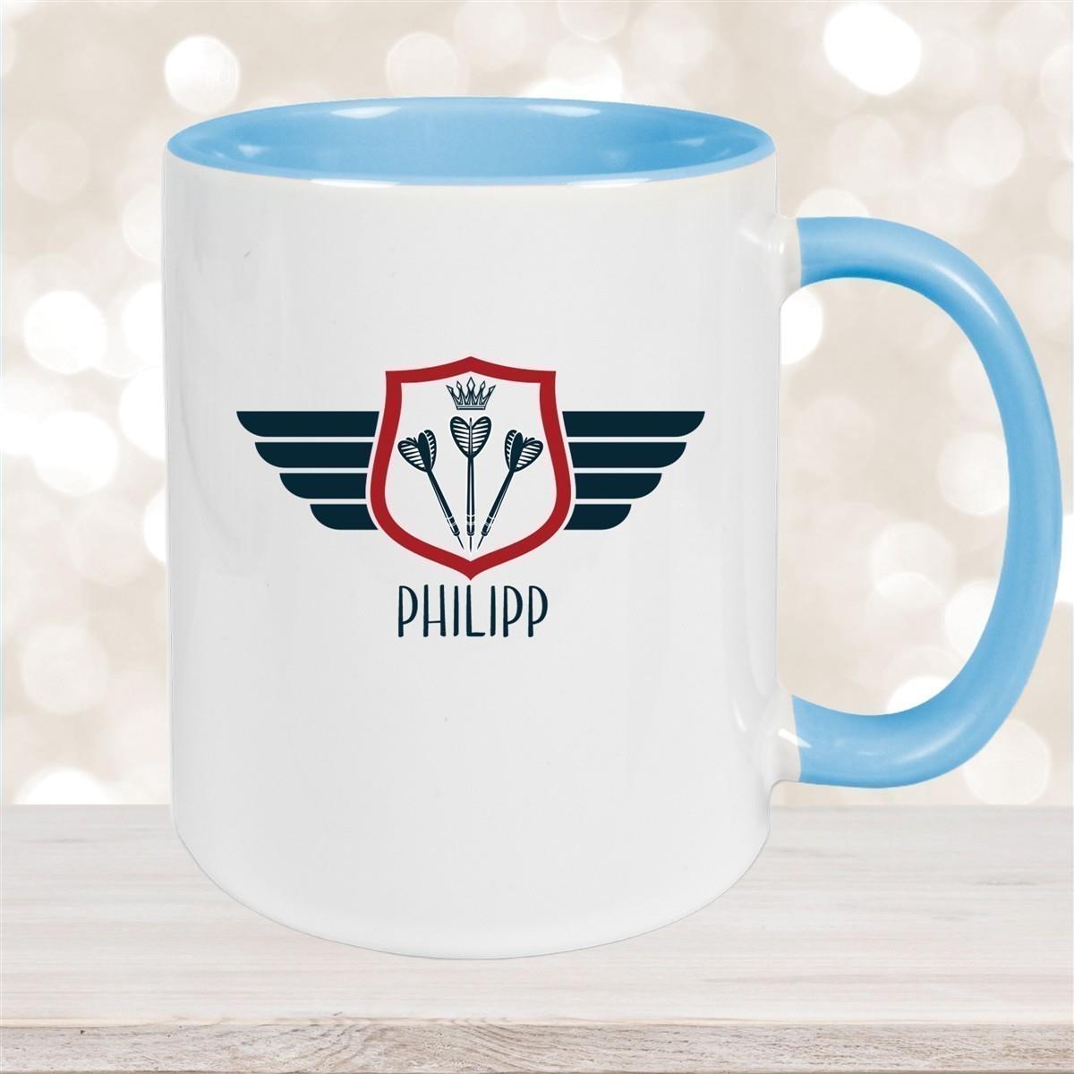 Tasse Dart 2 Wunschname Keramik Kinderbecher personalisiert versch. Farben