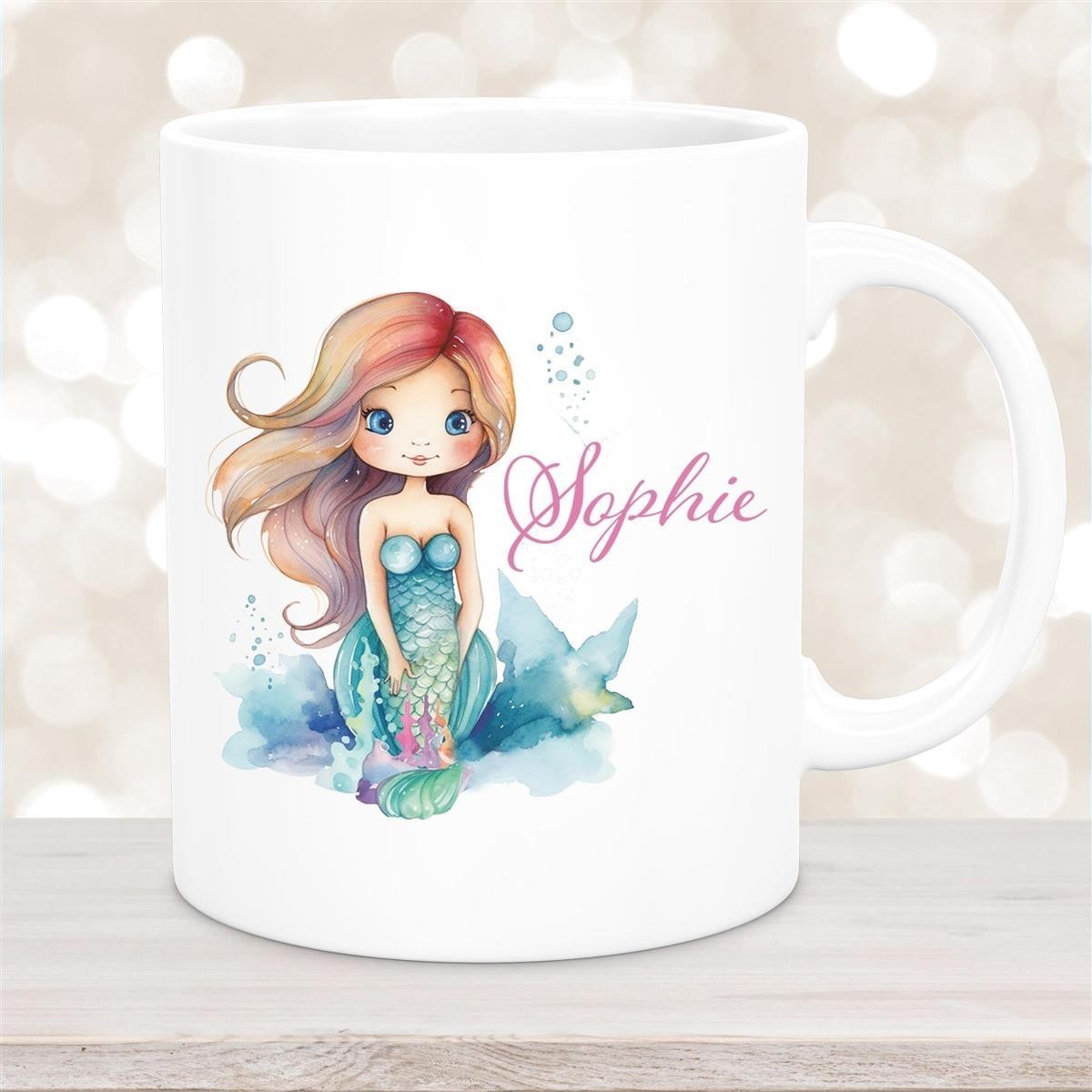 Tasse Wunschname Meerjungfrau #2 Keramik Kinderbecher Weiß
