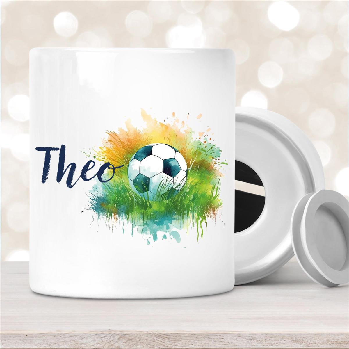 Spardose mit Wunschname Fußball #5 personalisiert