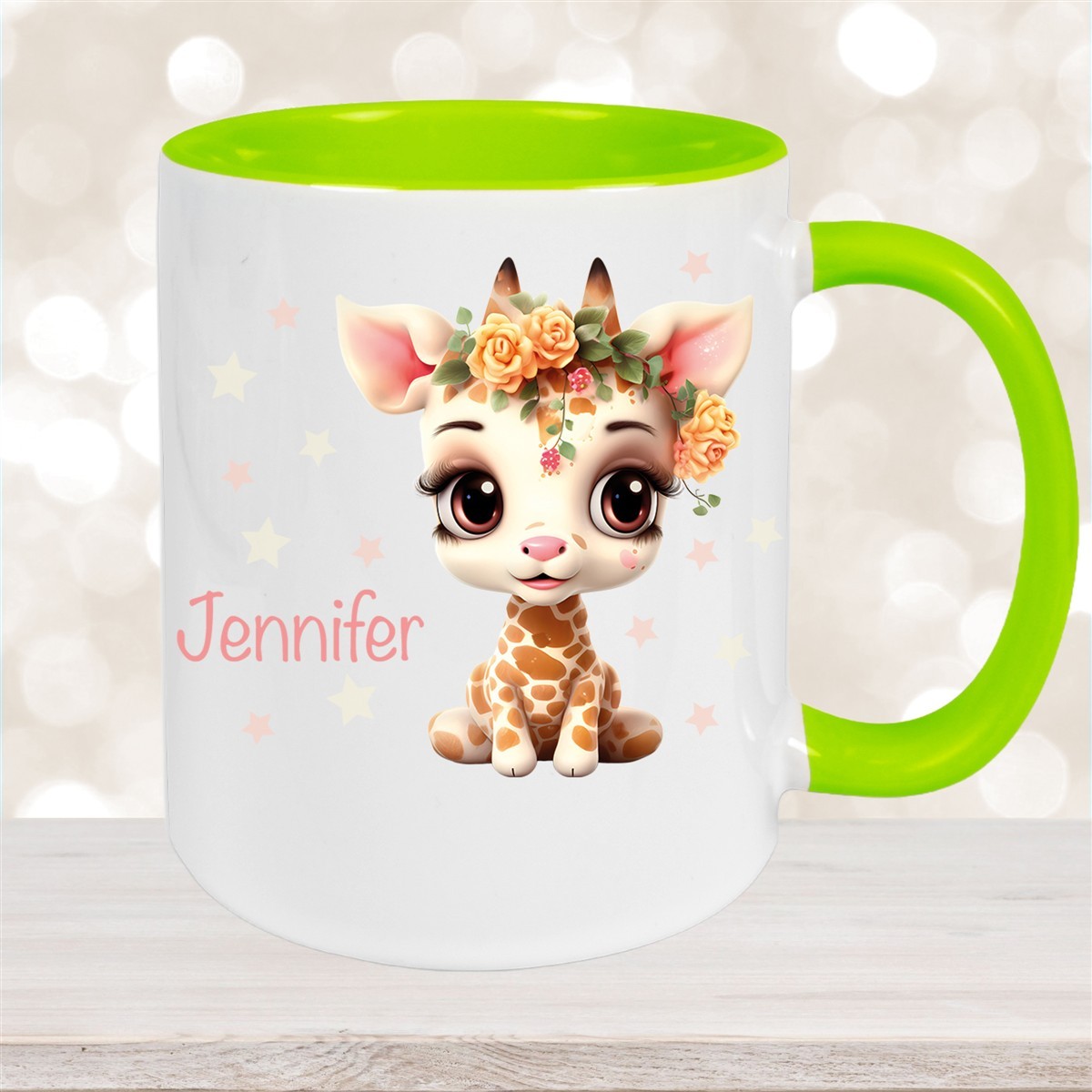Tasse Wunschname Giraffe #1 Keramik Kinderbecher Grün