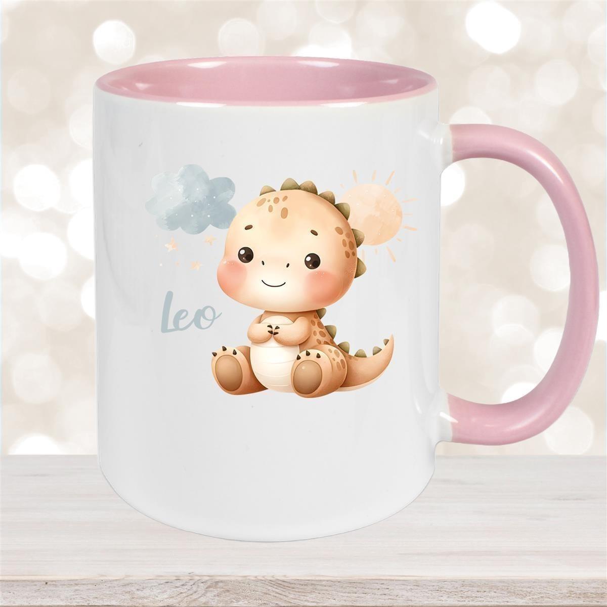 Tasse Dino 19 Wunschname Keramik Kinderbecher Personalisiert versch. Farben